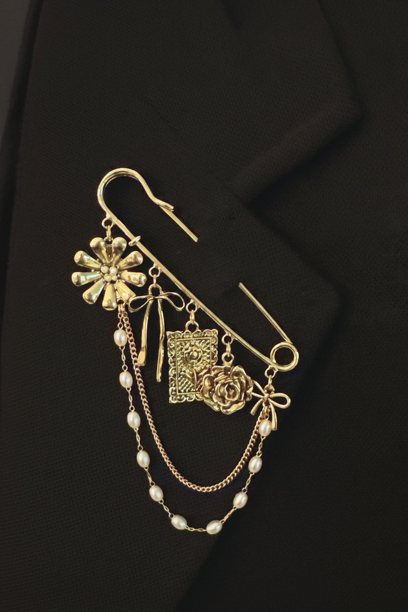 Elegant Pearl Safety Pin Brooch