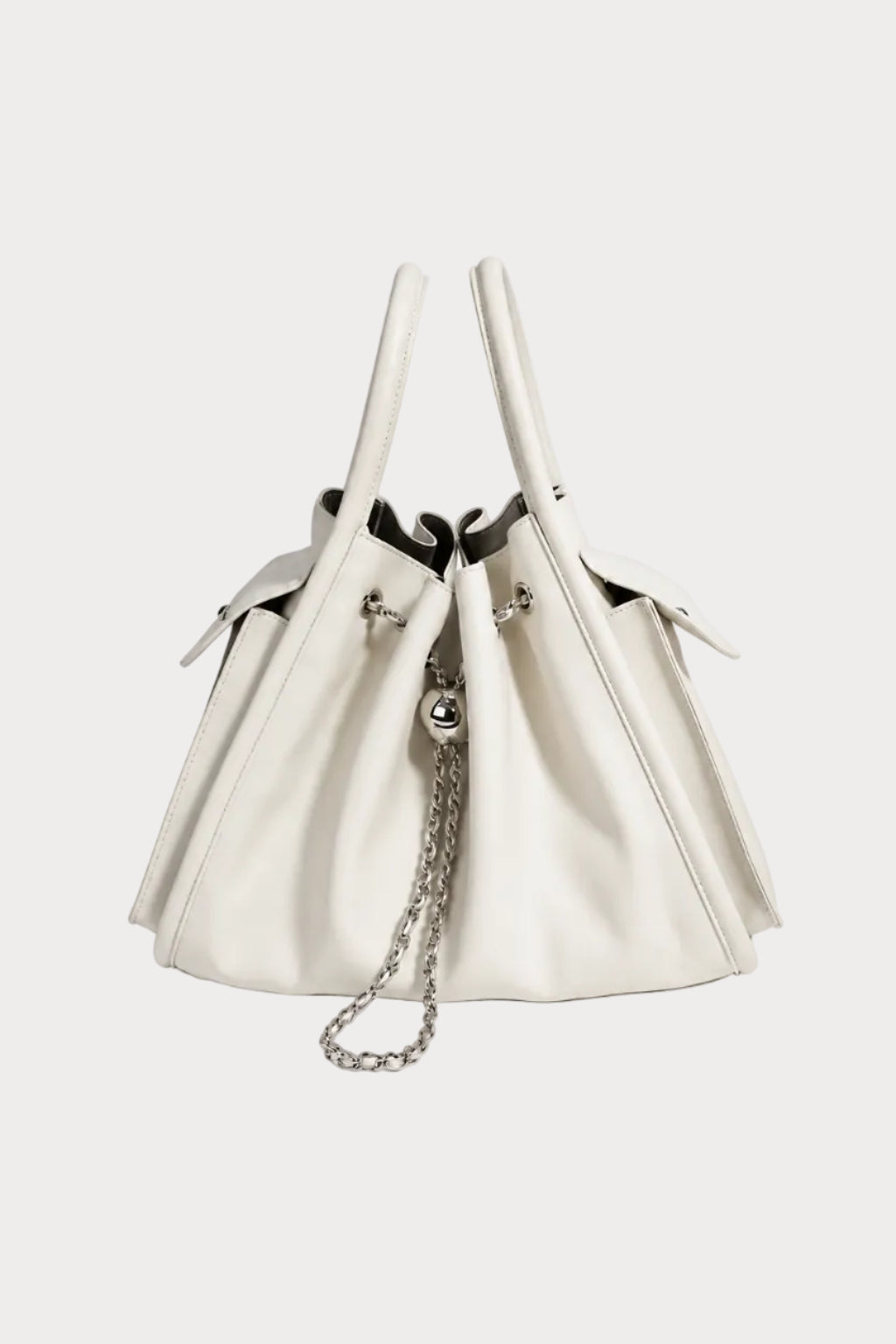 Leather Drawstring Bucket Bag - Ivory