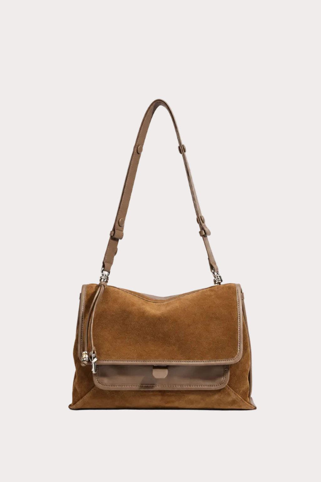 Suede Leather Flap Shoulder Bag - Hazelnut