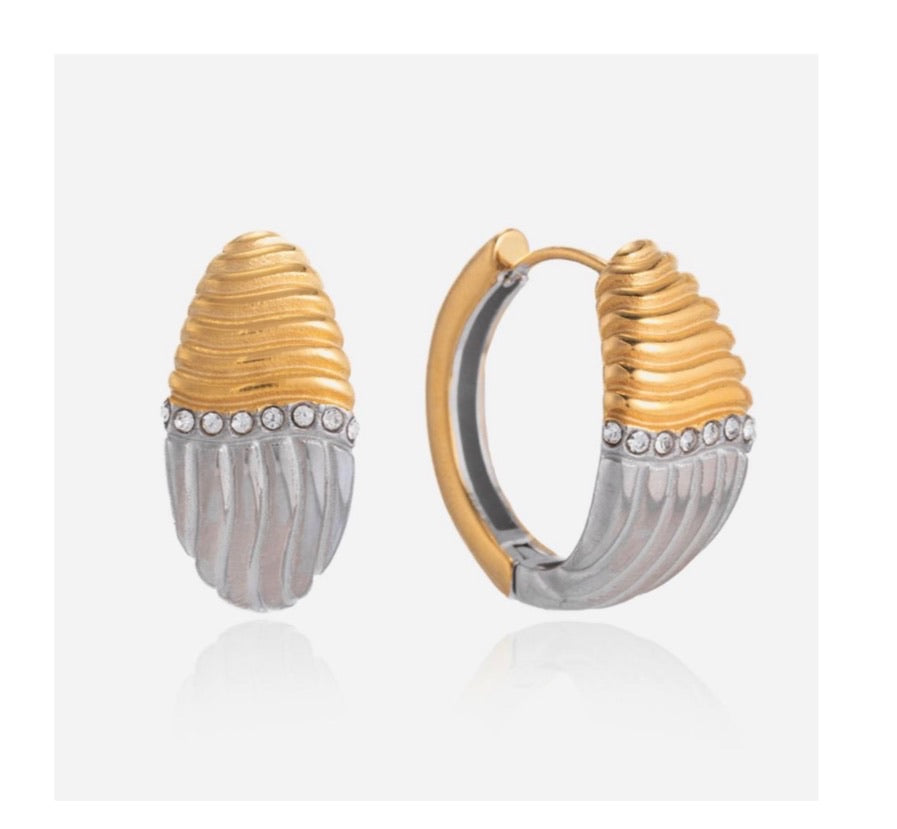18K Mixed Metal Diamond Hoop Earrings