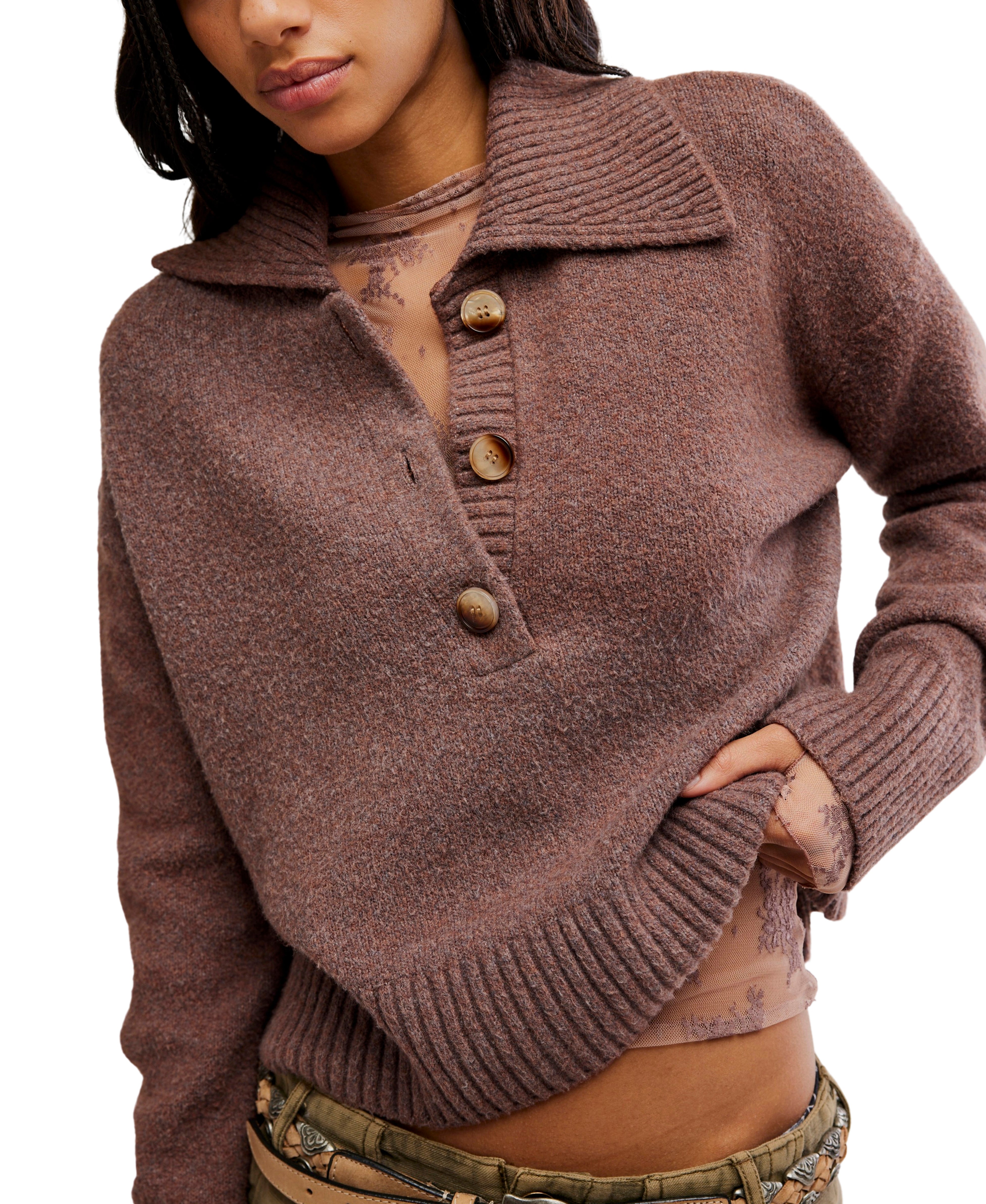 Free People Trading Up Polo - Enchanted Oak Melange