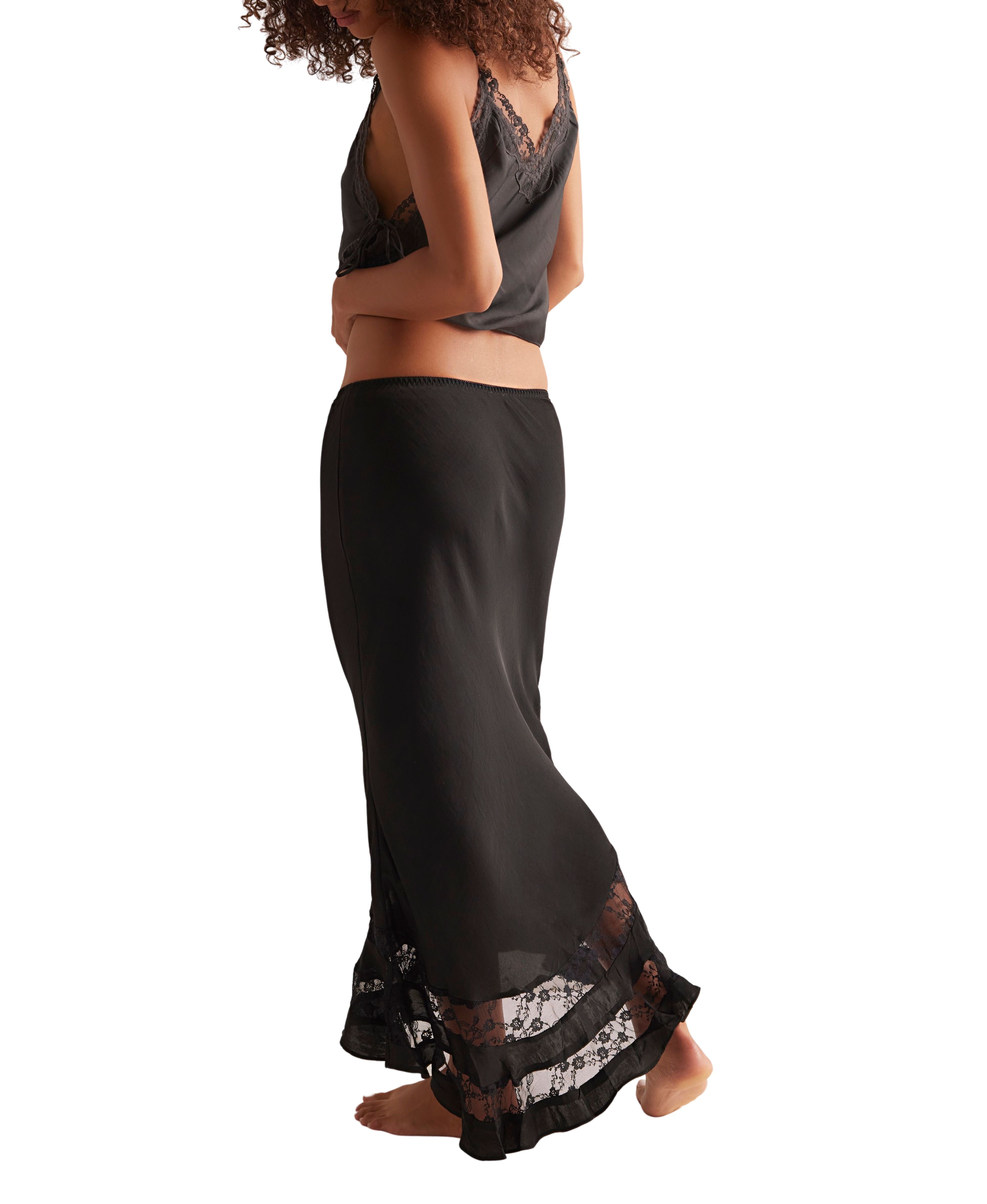 Free People - Long Lost Lover 1/2 Slip Skirt - Black