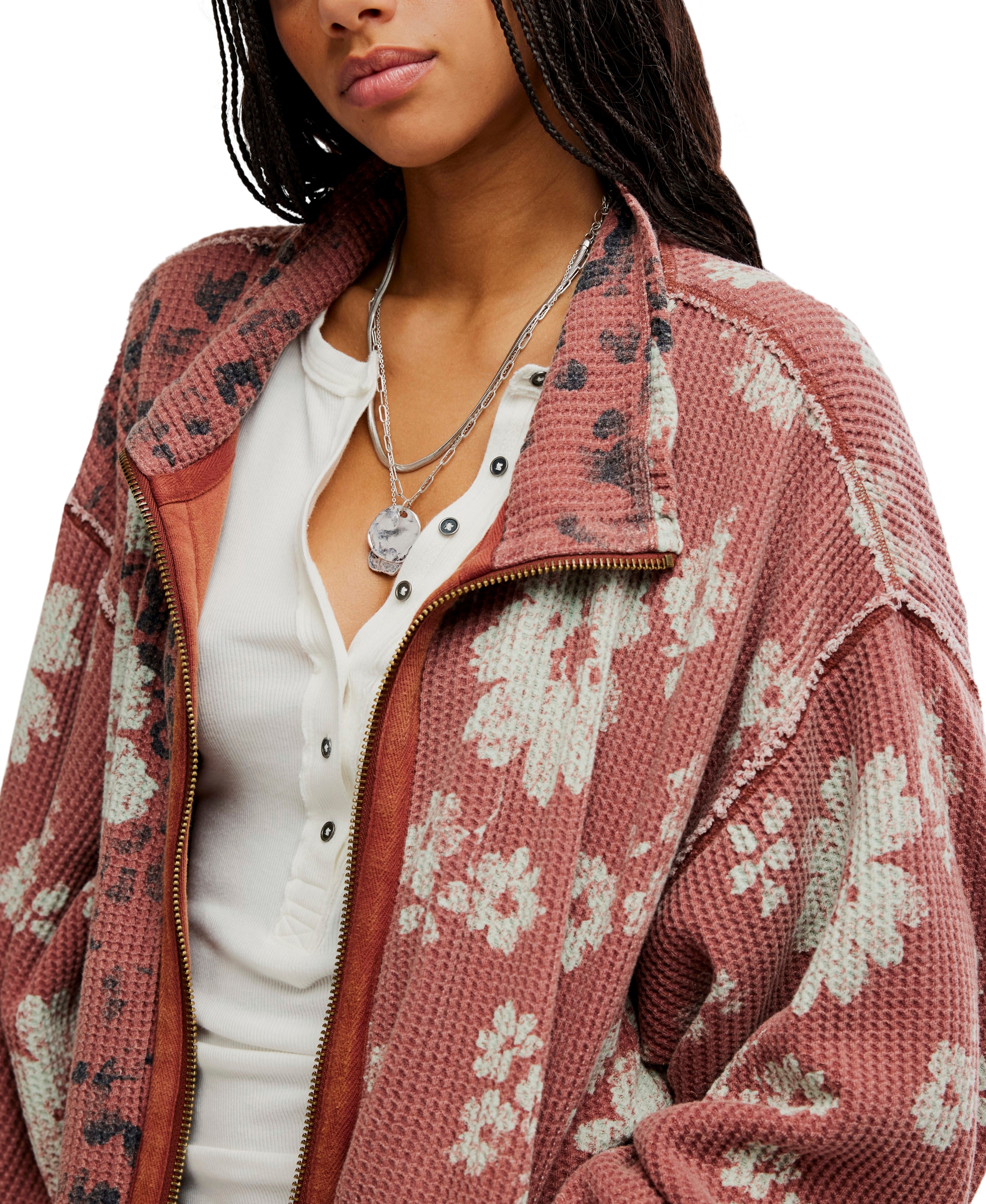 Free People Print Mix Cardigan - Whisper Pink Combo