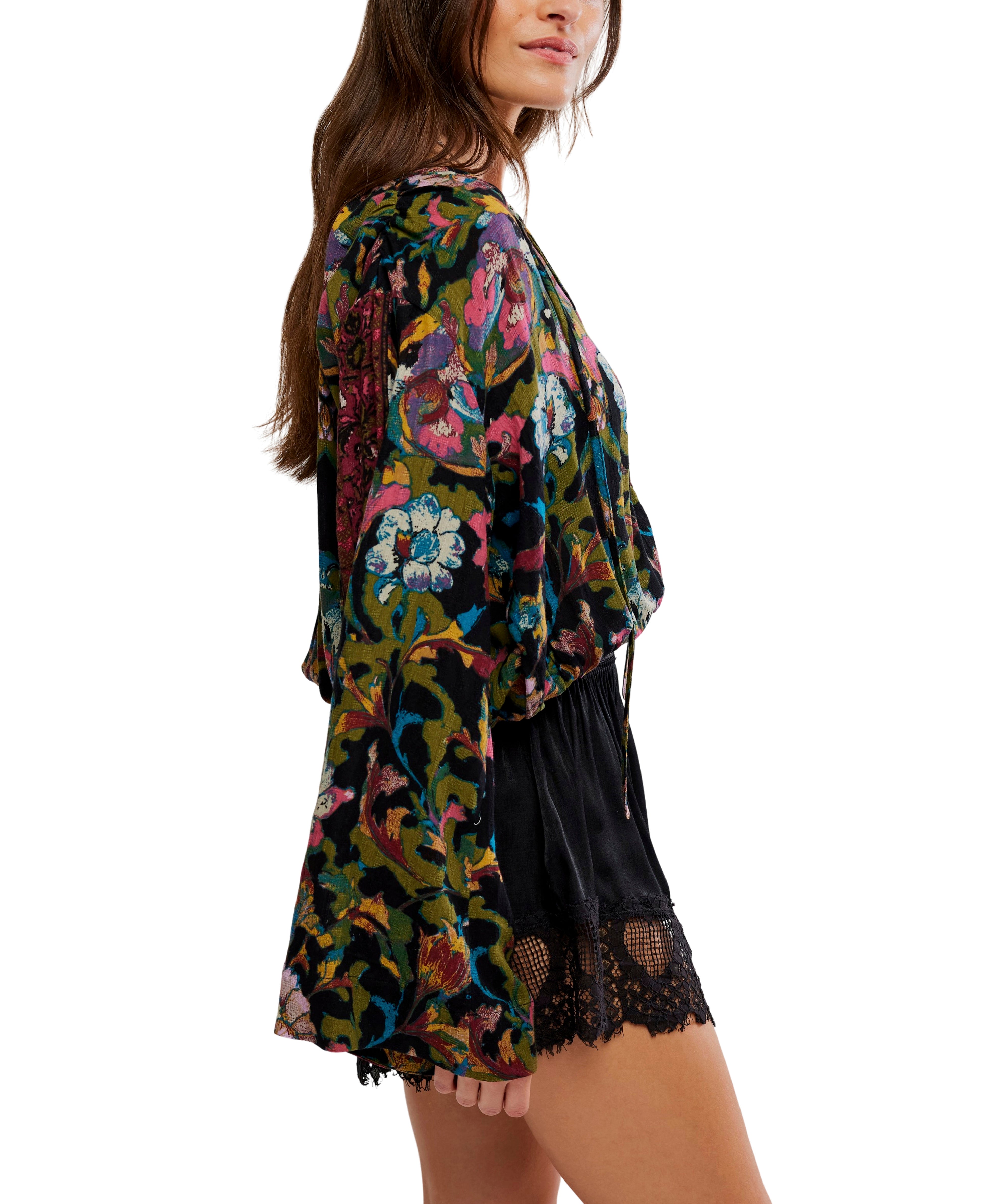 Free People Juliette Printed Blouse - Black Combo