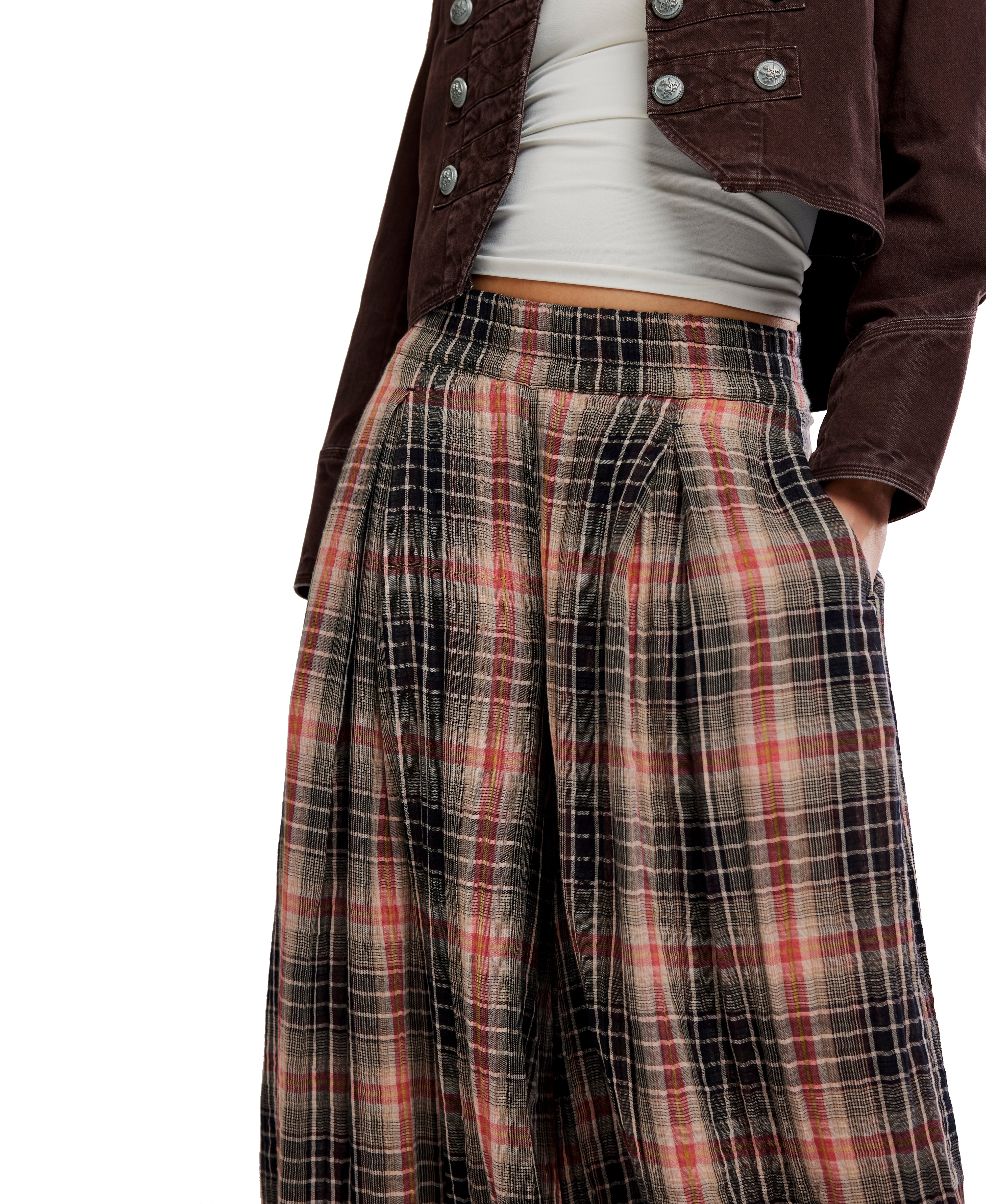 Free People - Moonflower Plaid Balloon Pants - Black