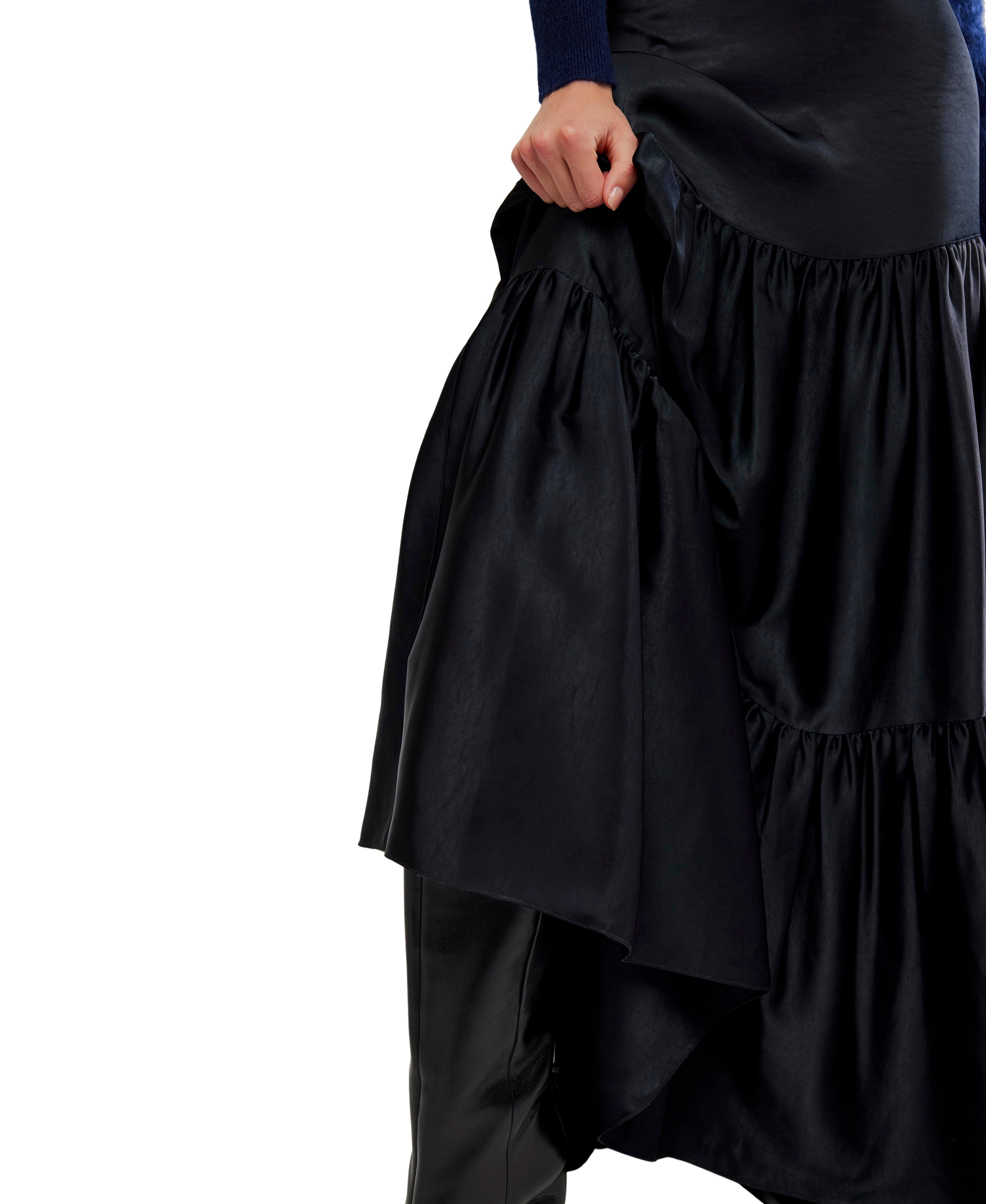 Free People - Juliette Satin Maxi Skirt - Black
