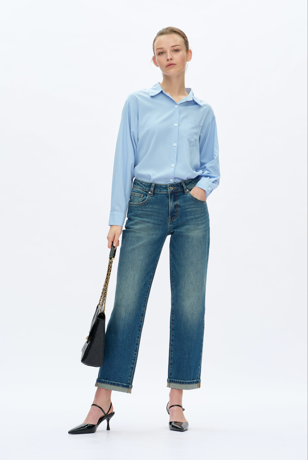Mid Rise Straight Leg Jeans - Retro Medium Blue