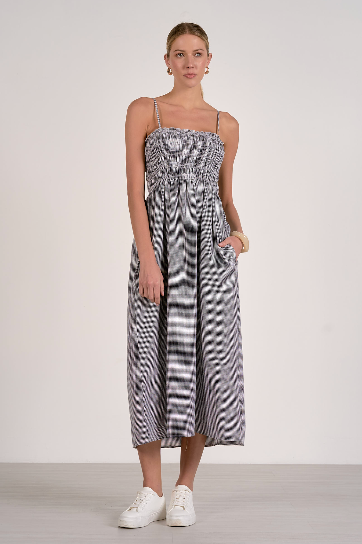 Jamie Midi Dress - Black Seersucker L Jamie Midi Dress - Black Seersucker L