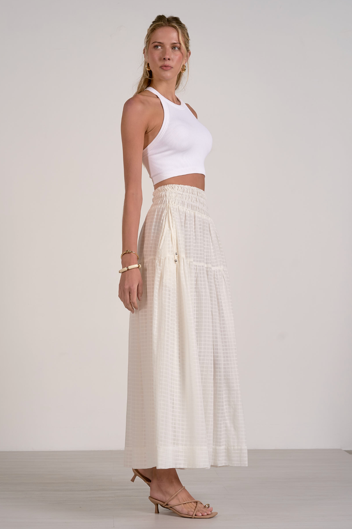 Linen Summer Maxi Skirt - White