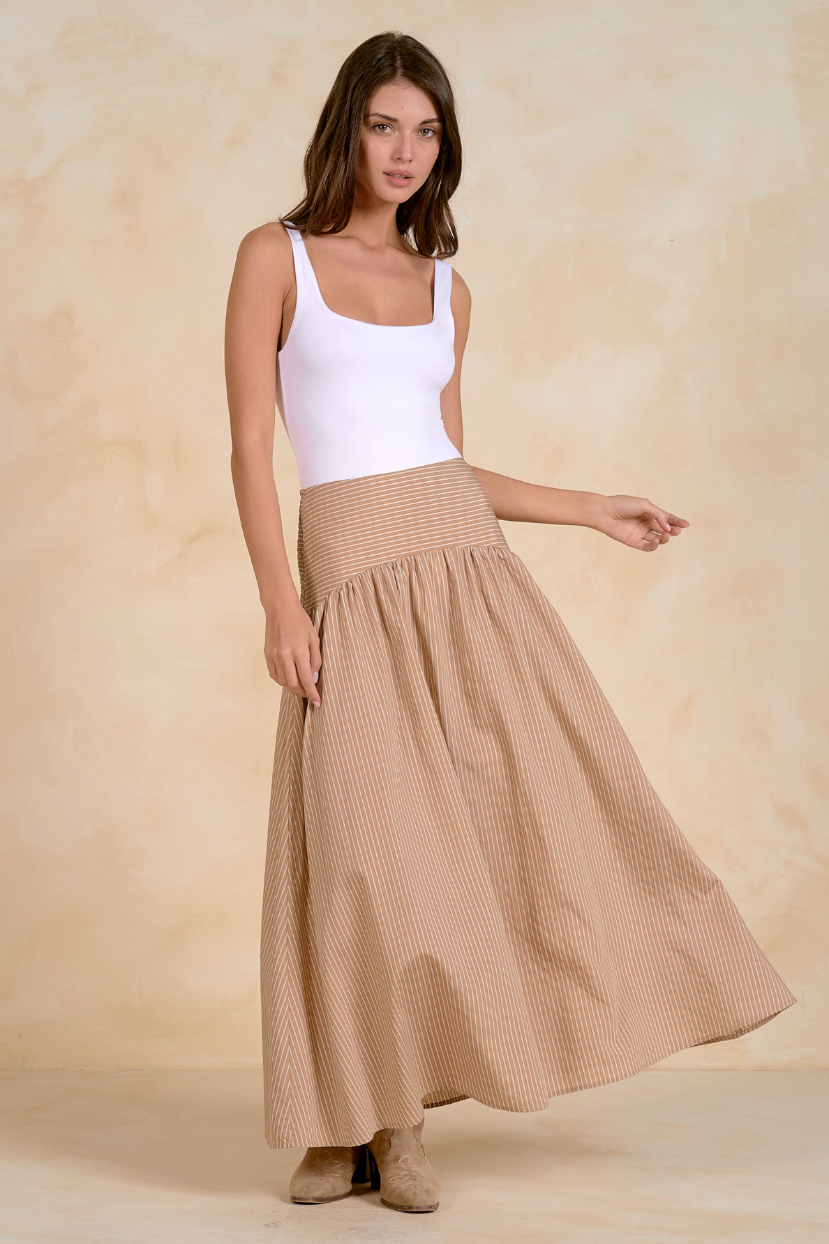 Claudia Maxi Skirt - Tan Stripe