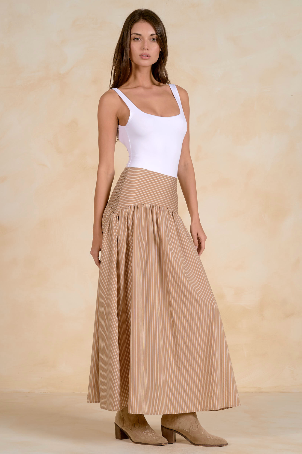 Claudia Maxi Skirt - Tan Stripe