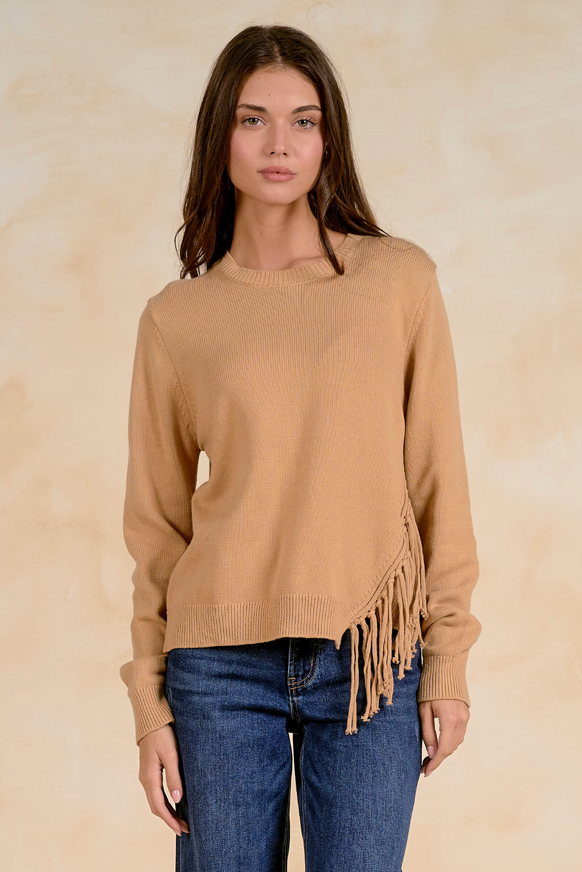 Chloe Fringe Sweater - Tan
