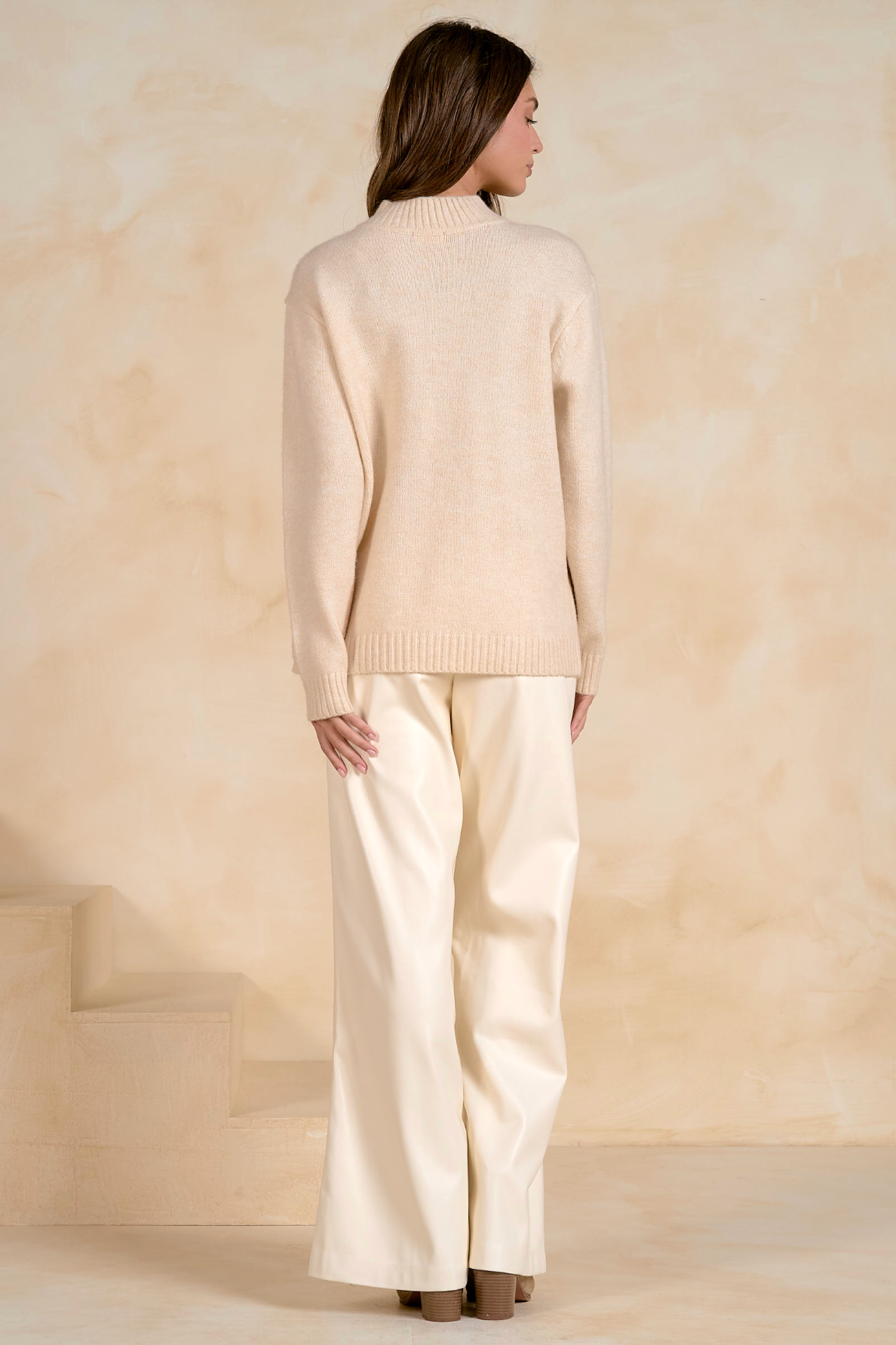 Two Tone Knit Sweater - Tan