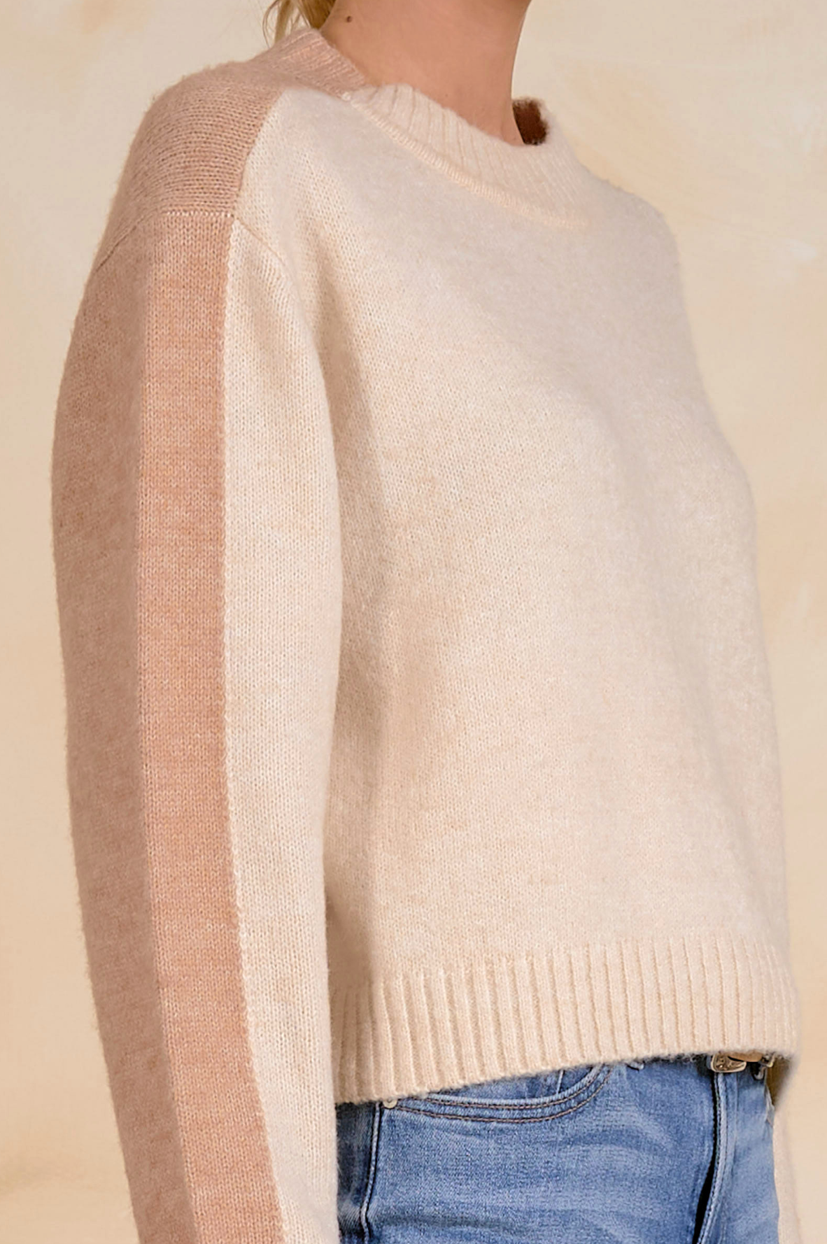 Clara Colorblock Sweater - Tan Natural
