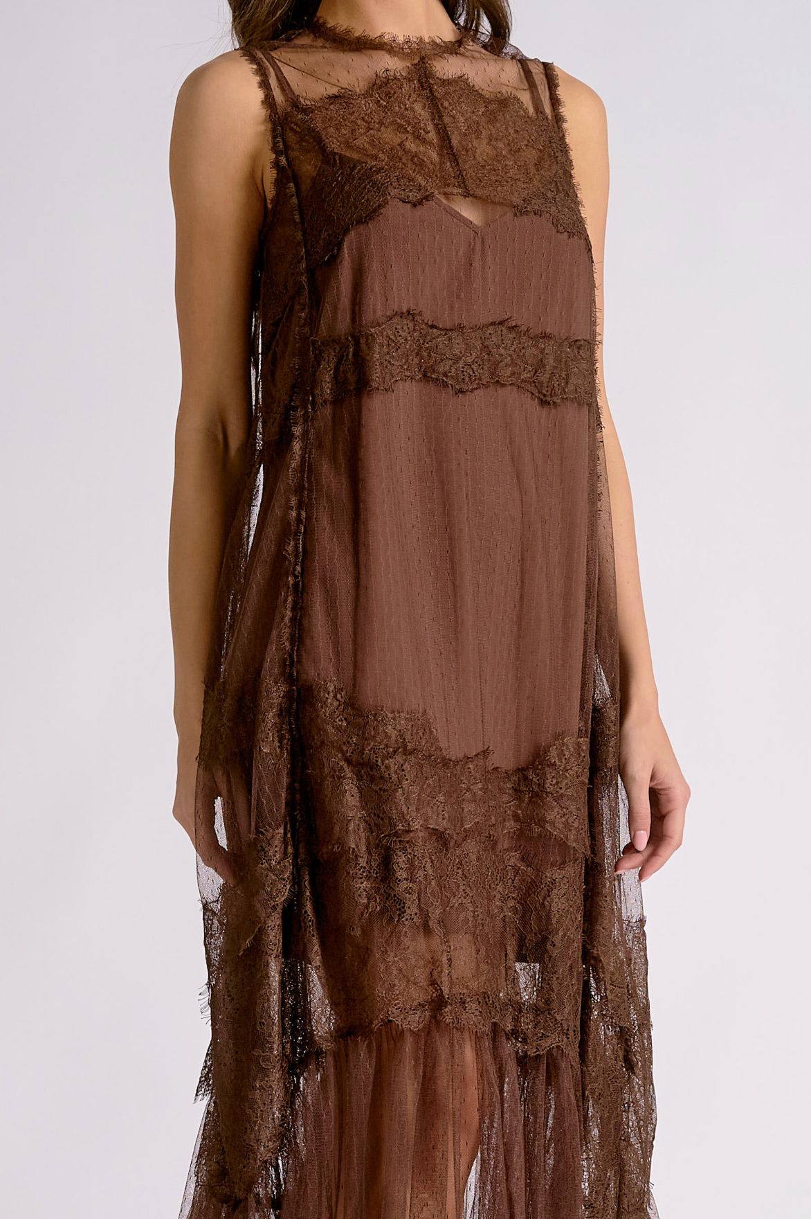 Dani Lace Midi Dress - Brown