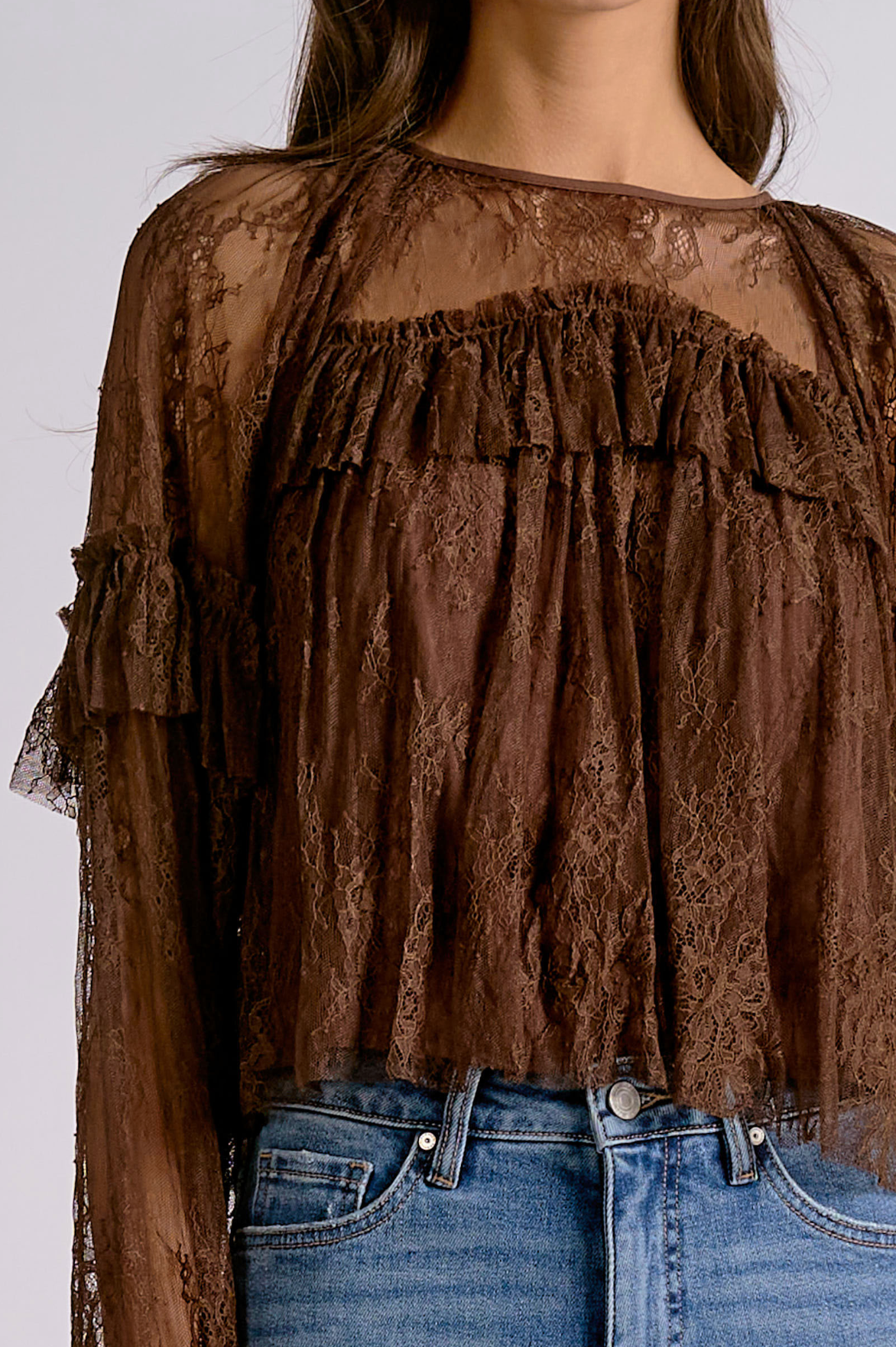 Riley Ruffle Top - Brown