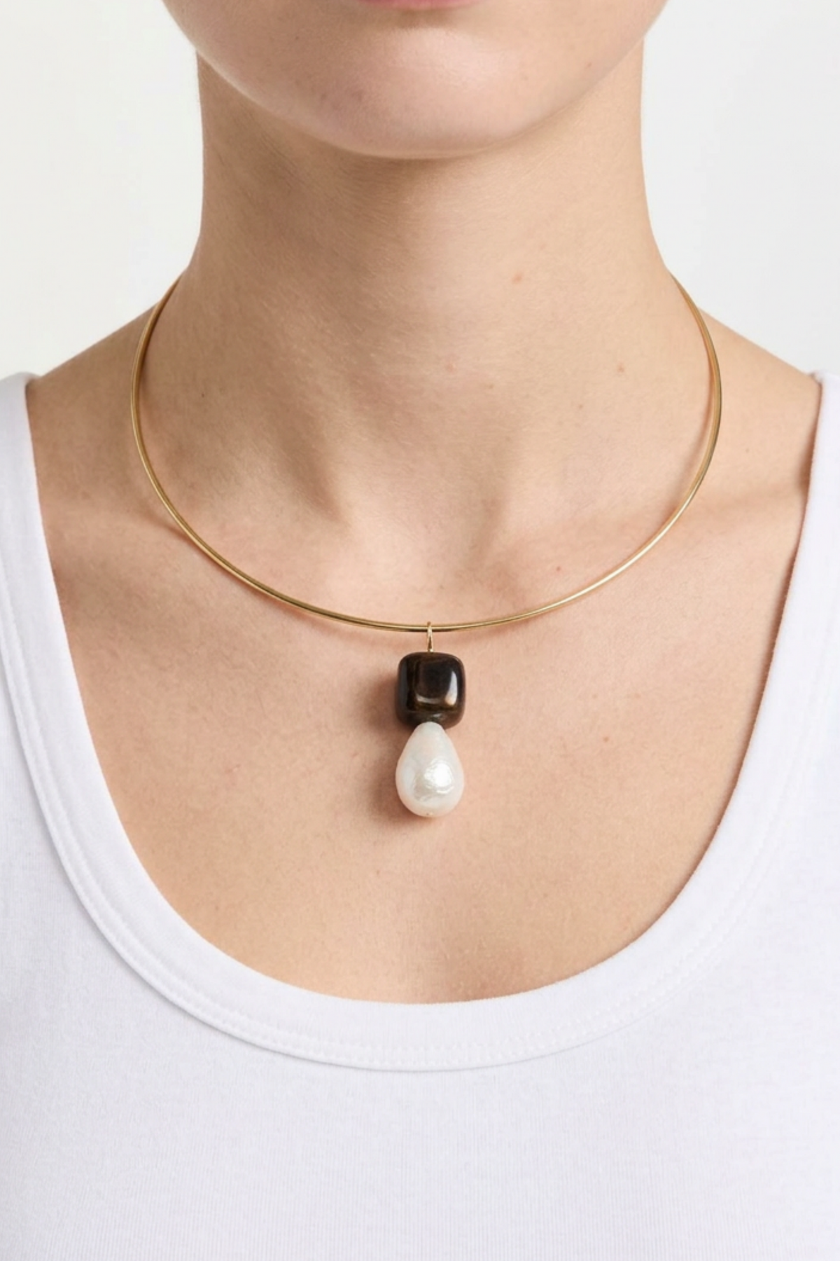 Farrah B - Wire Choker Beaded Charm Necklace