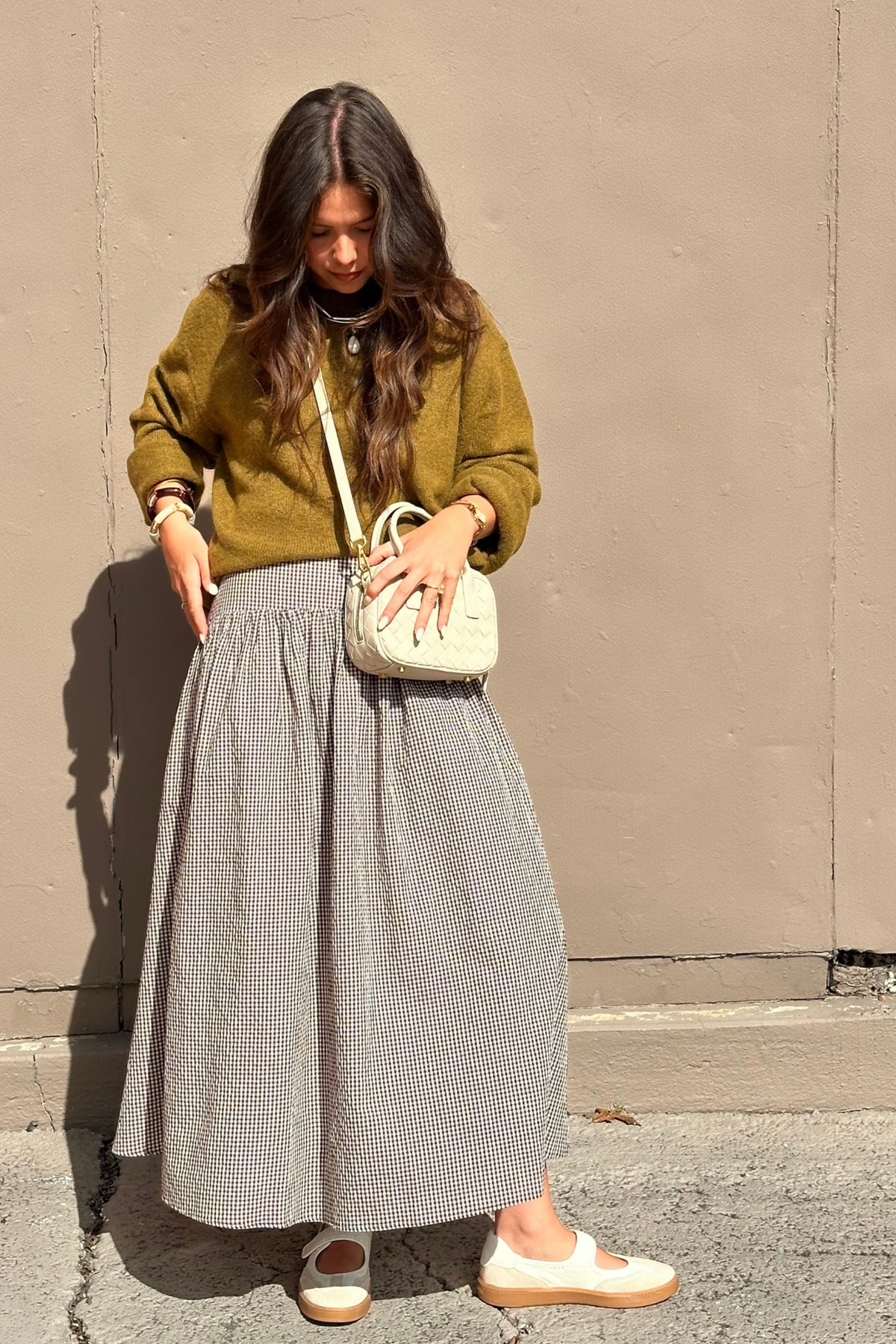 Gingham Midi Skirt - Brown