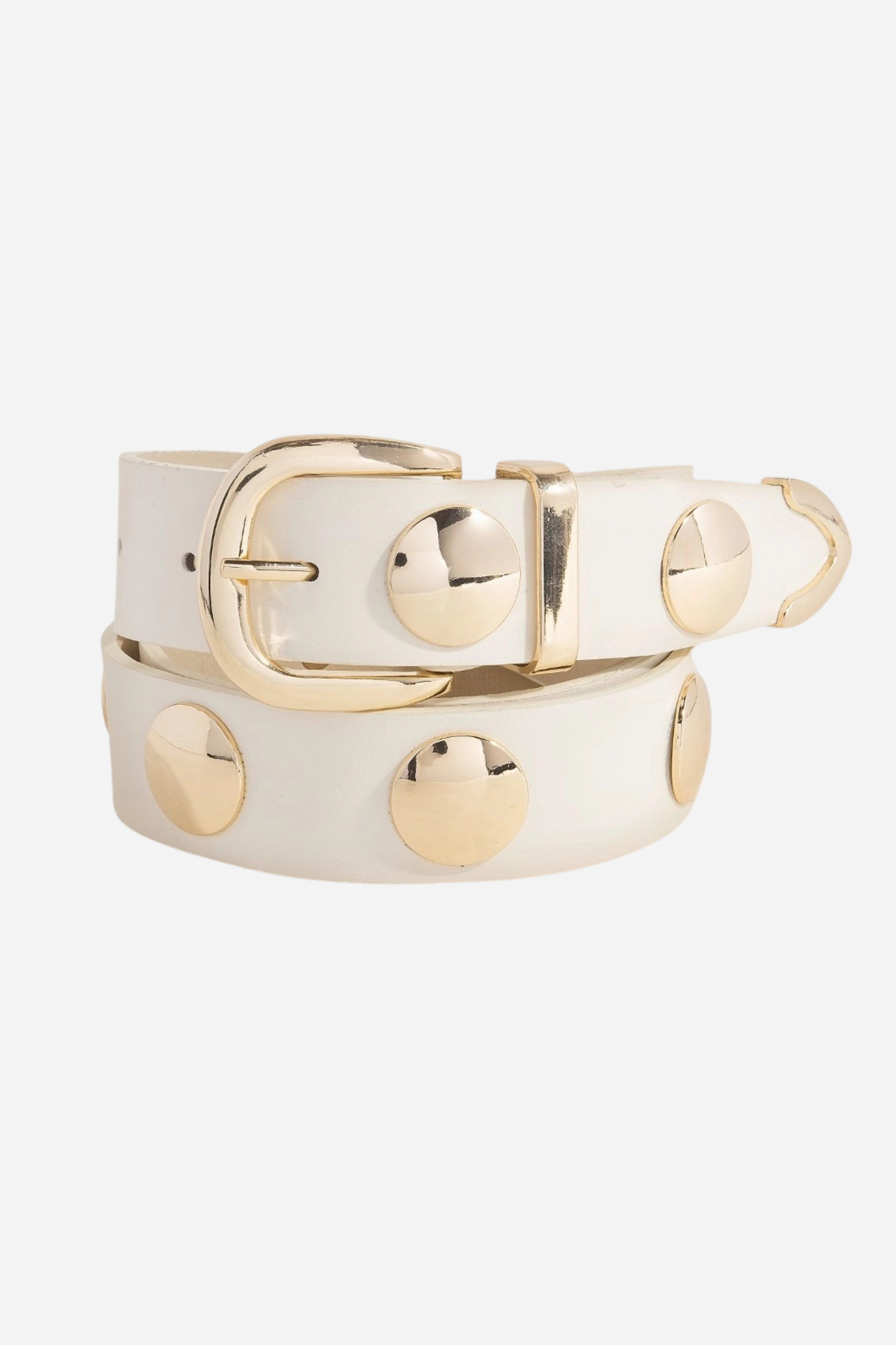 Studded Leather Belt - Ivory