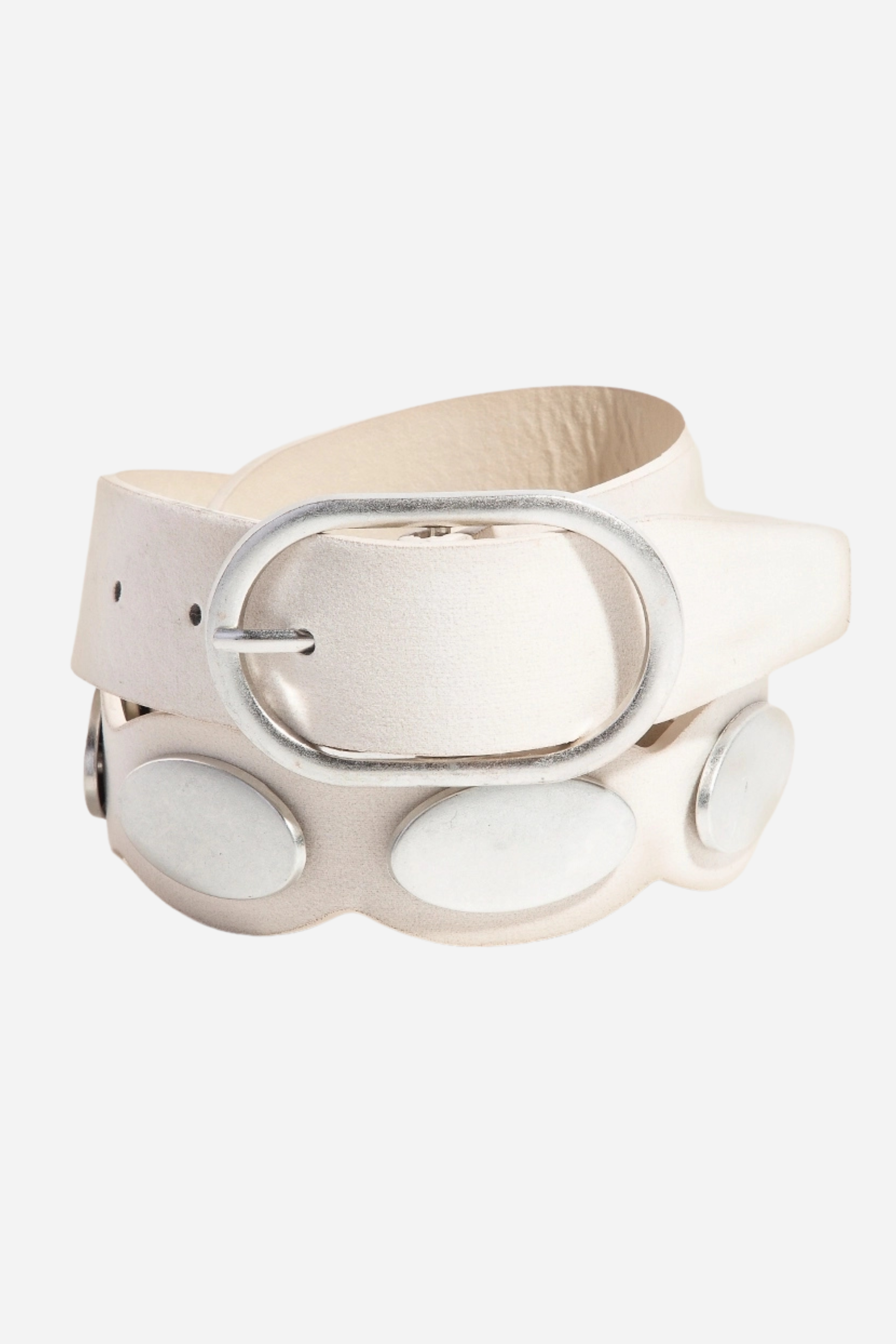Oval Accent Suede Belt - Ivory