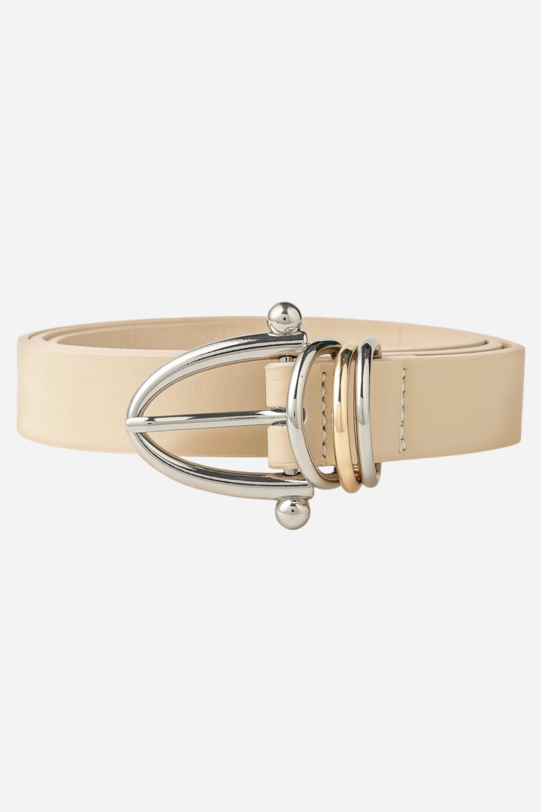 Triple Ring Leather Belt - Cream