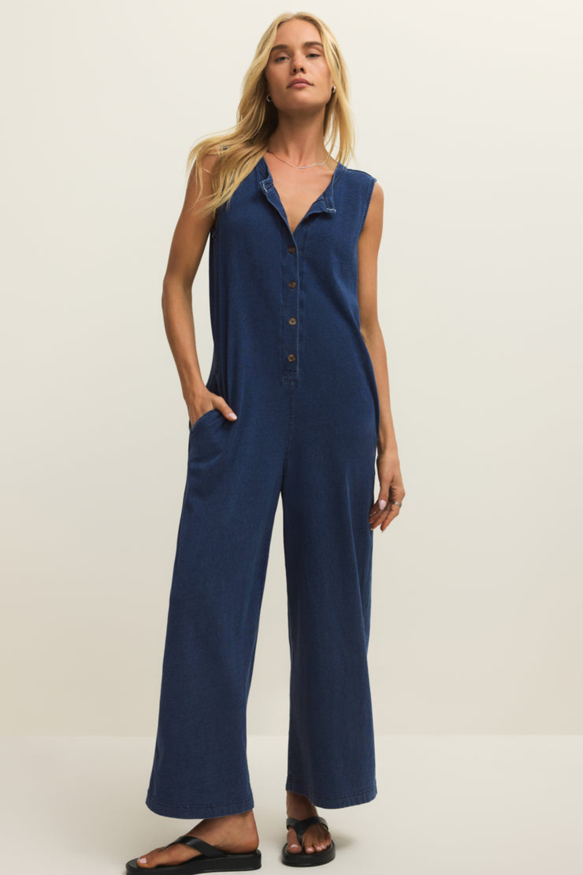 Z Supply Fiona Jersey Denim Jumpsuit Z Supply Fiona Jersey Denim Jumpsuit