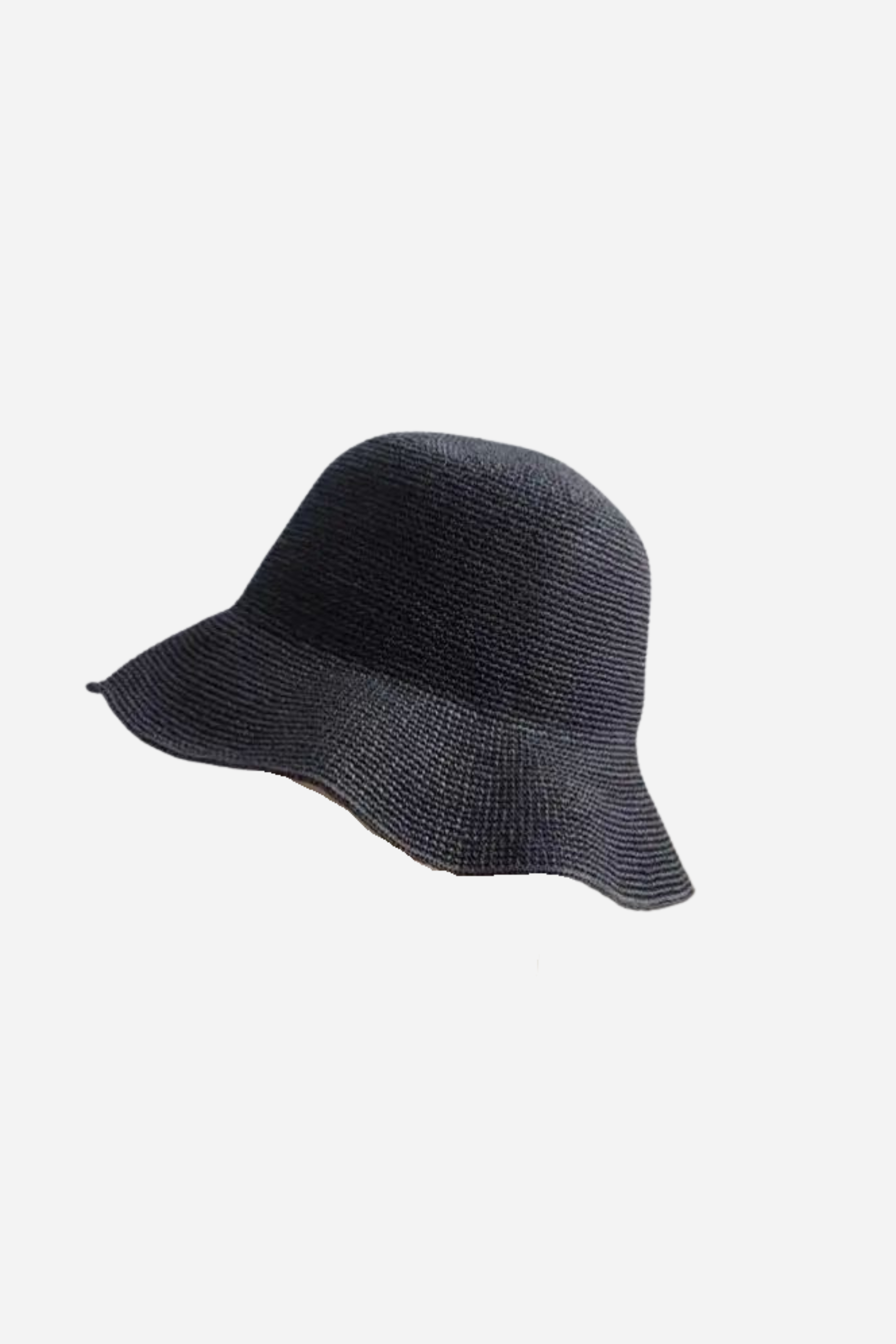 Wide Brim Handwoven Straw Bucket Hat - Black