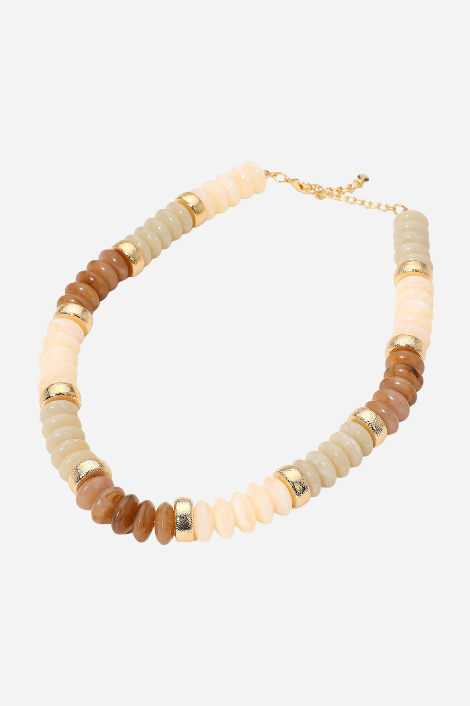Chunky Disc Beaded Necklace - Brown/Ivory
