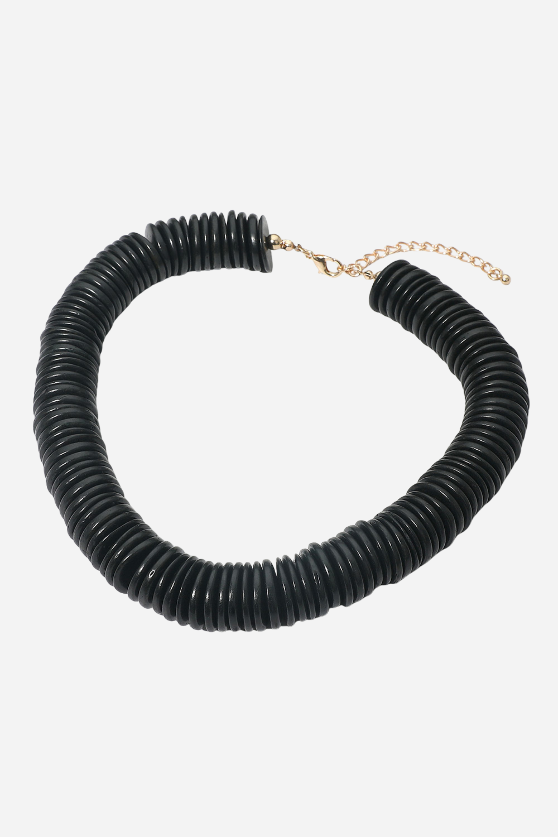 Wooden Disc Beaded Necklace - Black