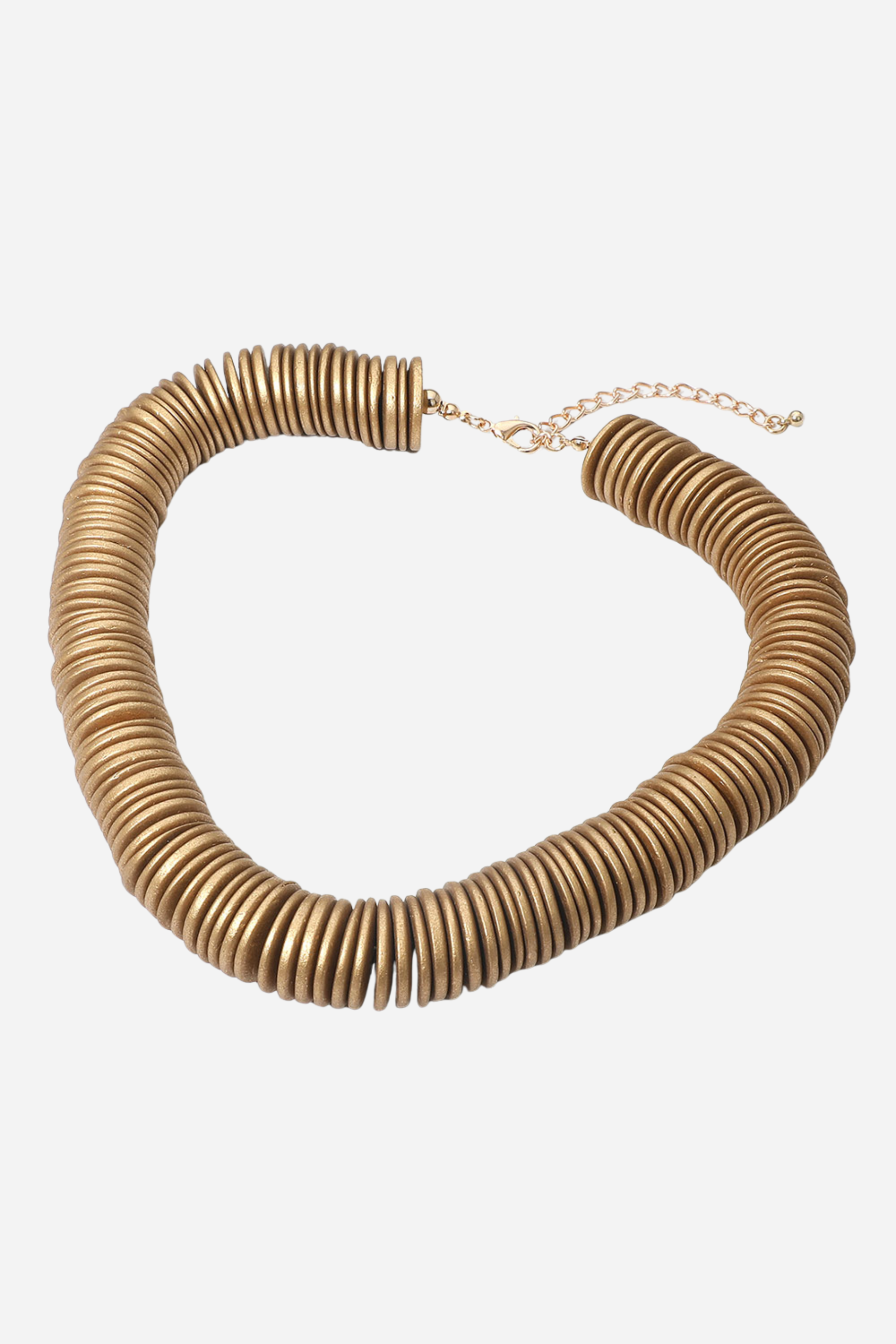 Wooden Disc Beaded Necklace - Gold