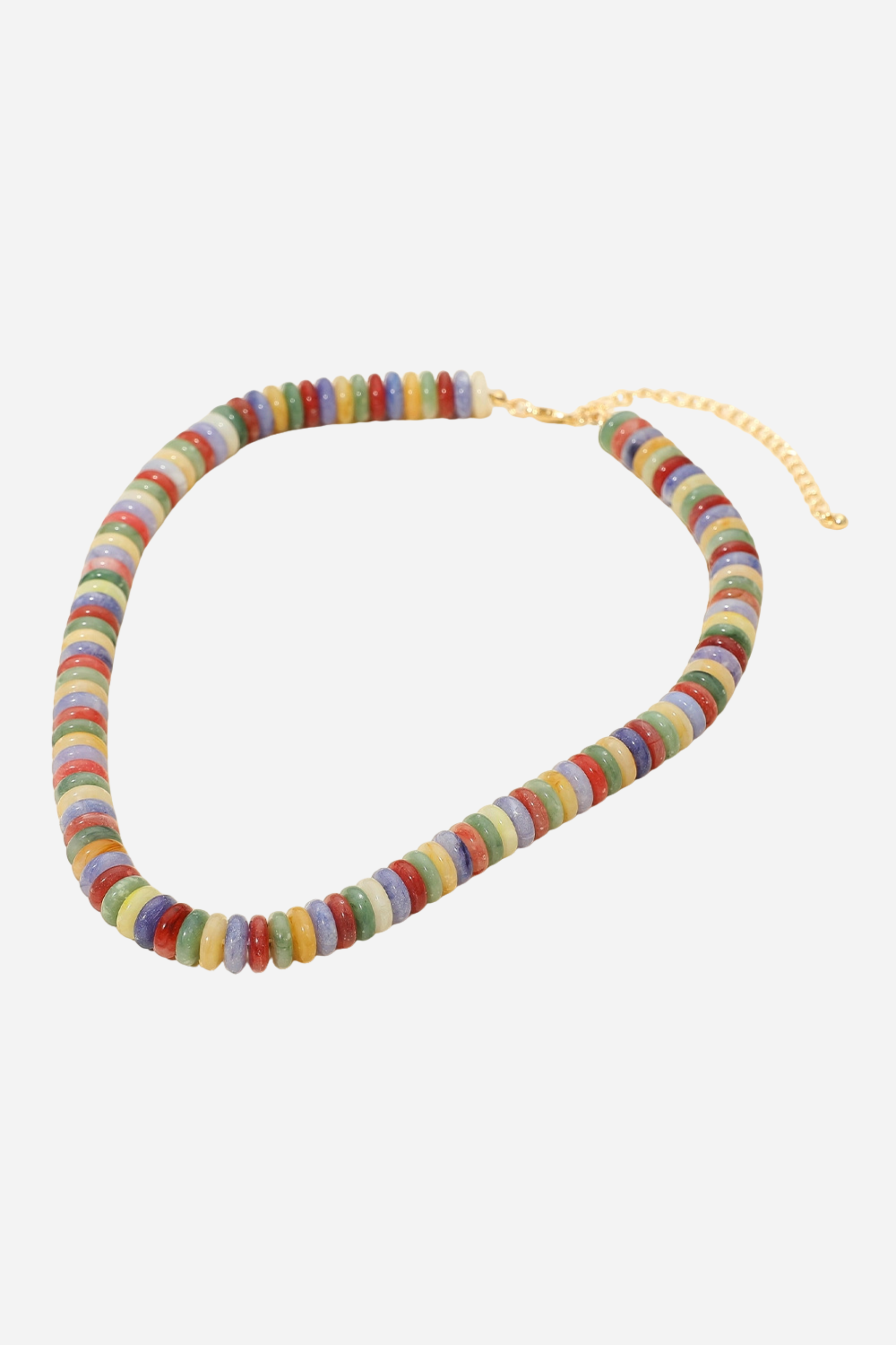 Flat Disc Beaded Necklace - Gold Light Multi