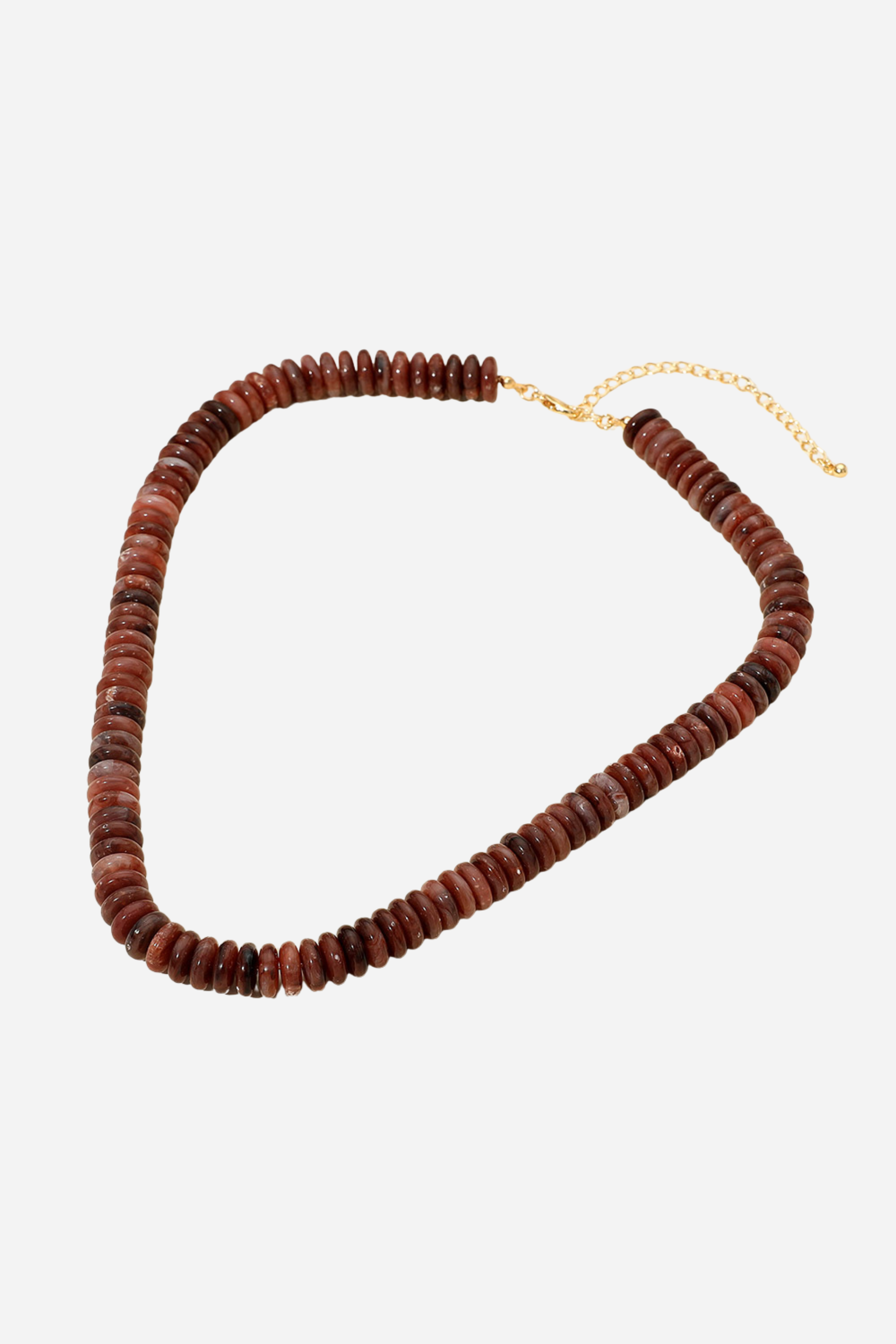 Flat Disc Beaded Necklace - Gold Burgundy
