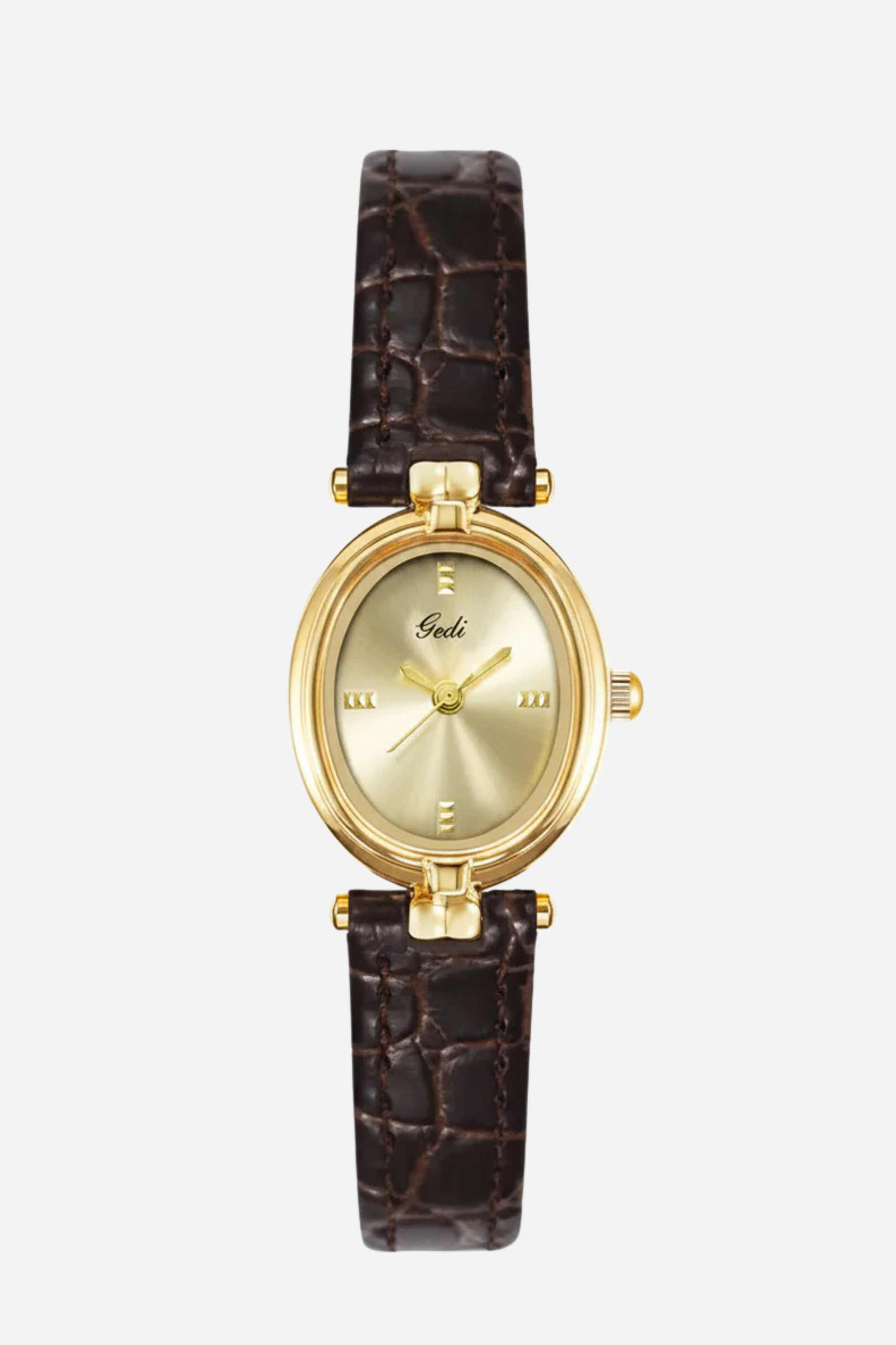Leather Strap Oval Watch - Coffee