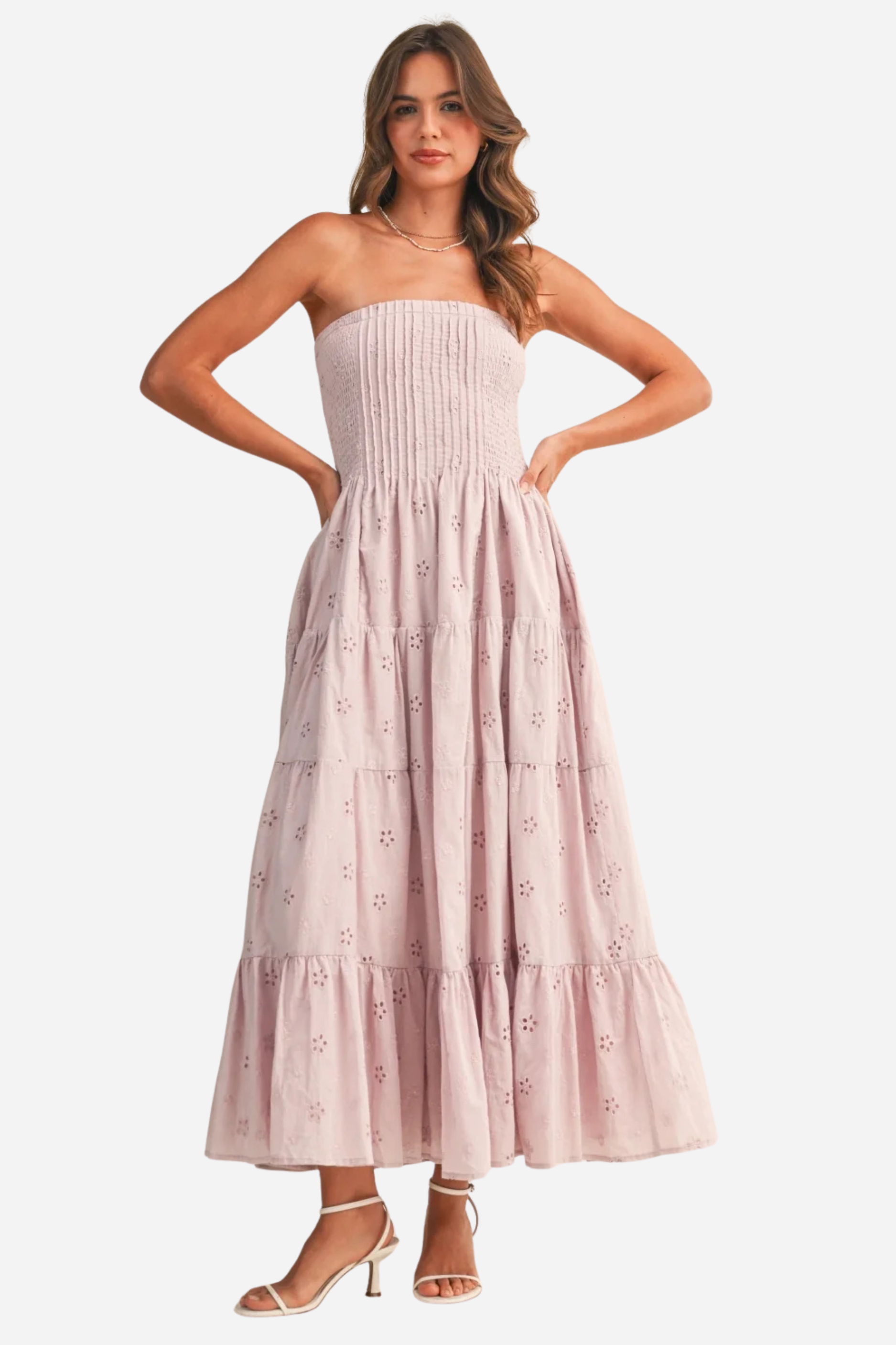 Summer Lace Midi Dress - Light Pink