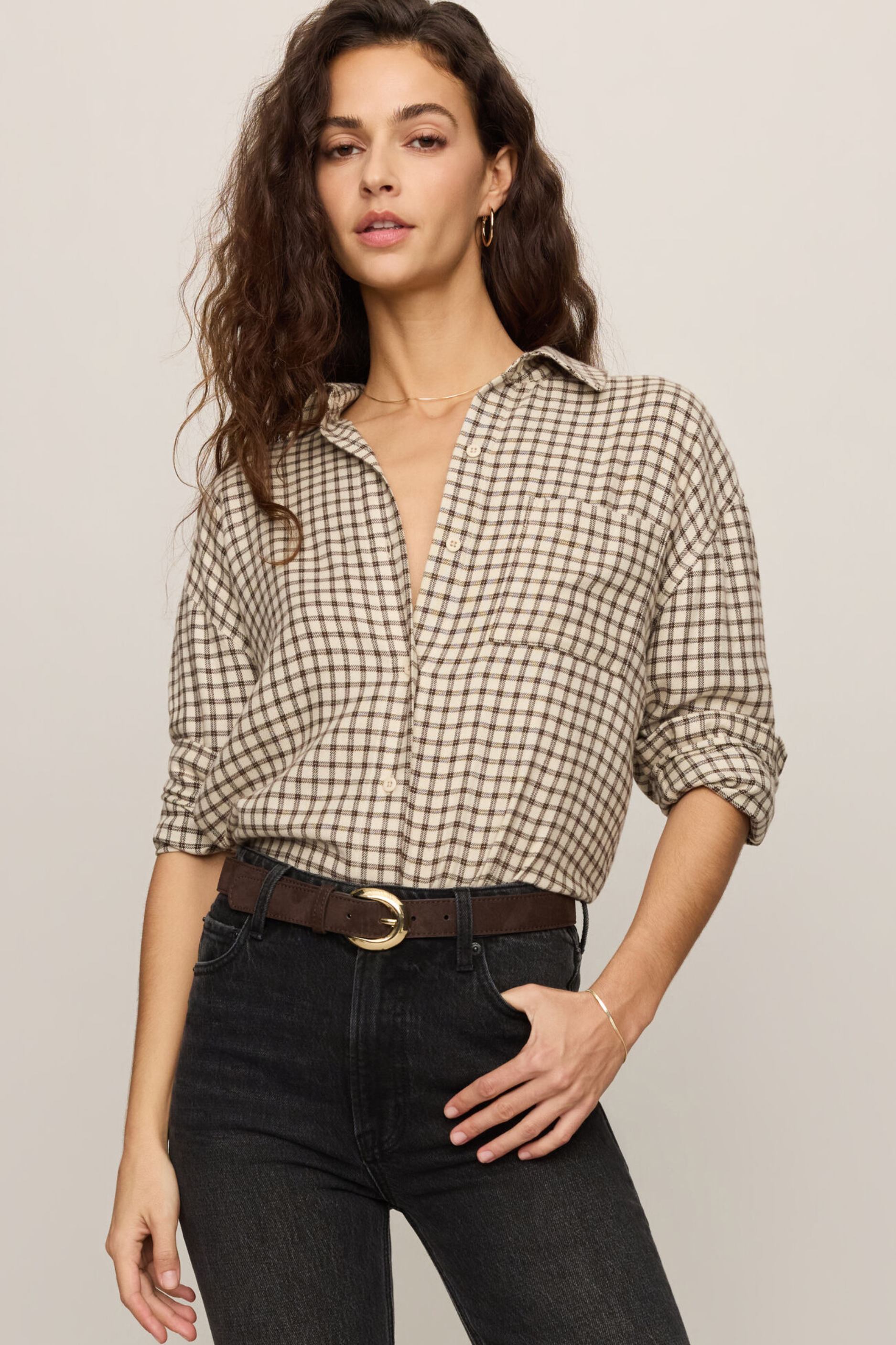 Z Supply River Plaid Button Up - Dark Chocolate
