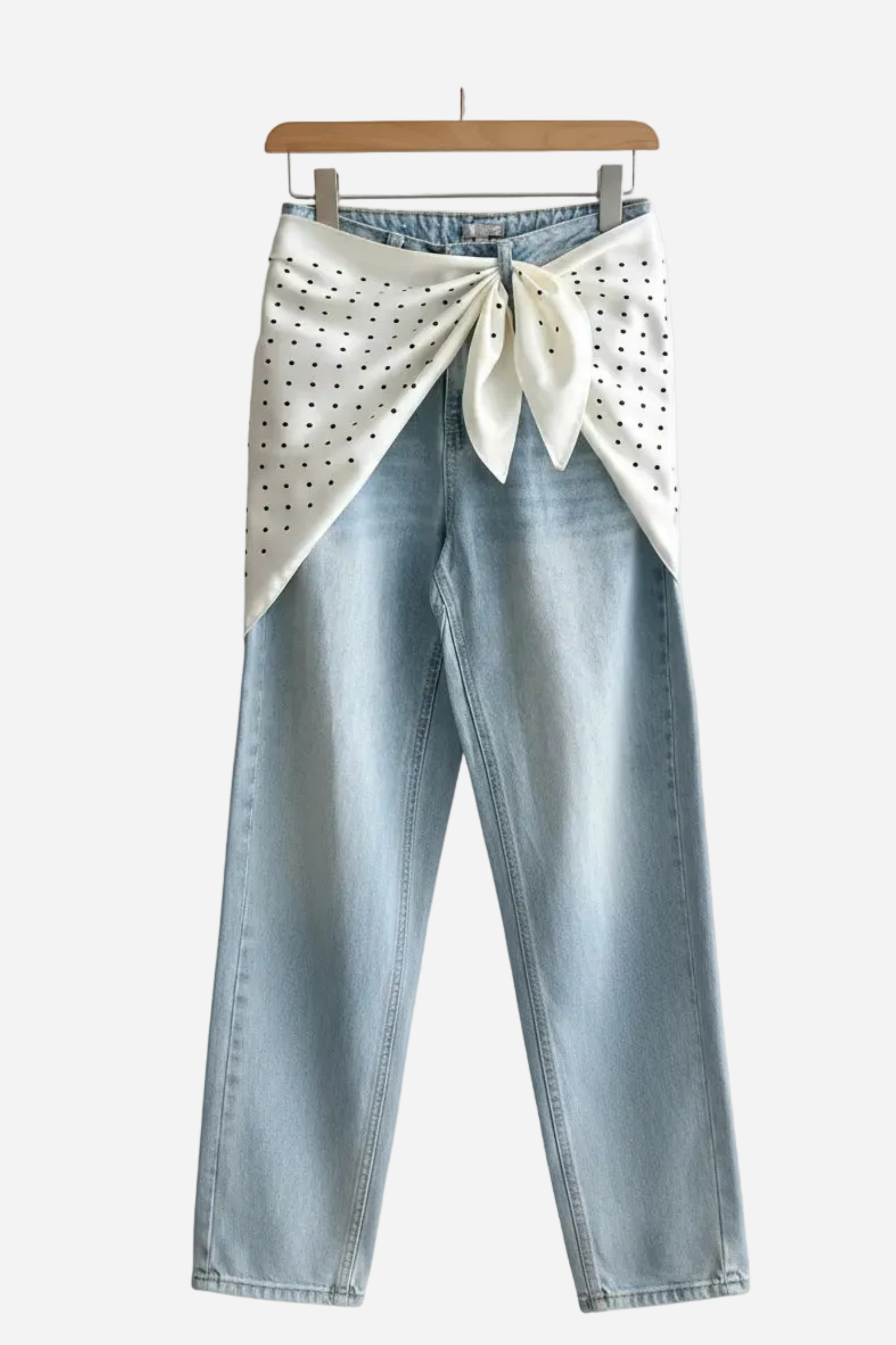 Polka Dot Silky Waist Belt Scarf - Cream