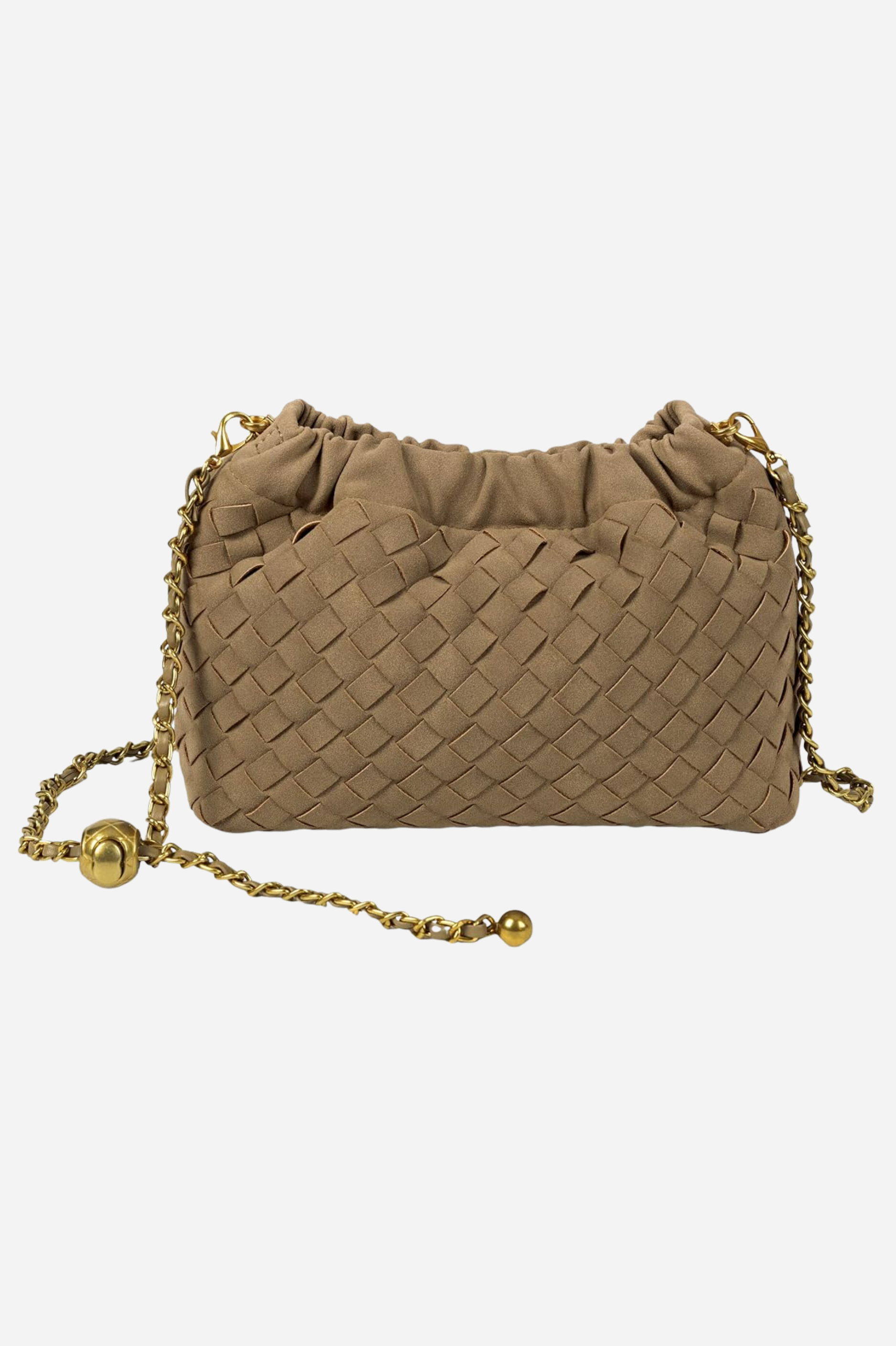 Cloud Woven Shoulder Bag - Caramel Brown Suede