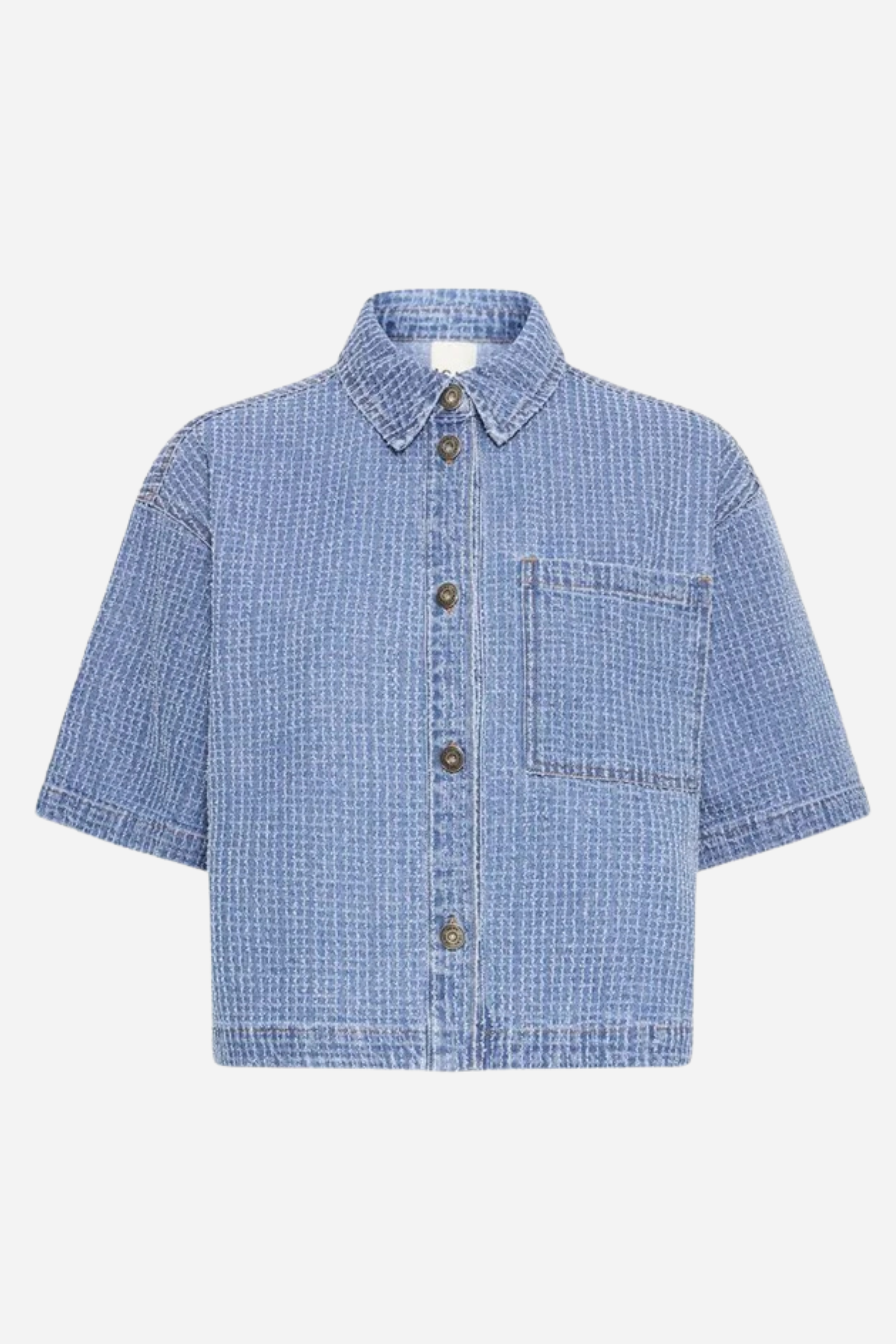 Ihisalia Cropped Button Down - Medium Blue Denim