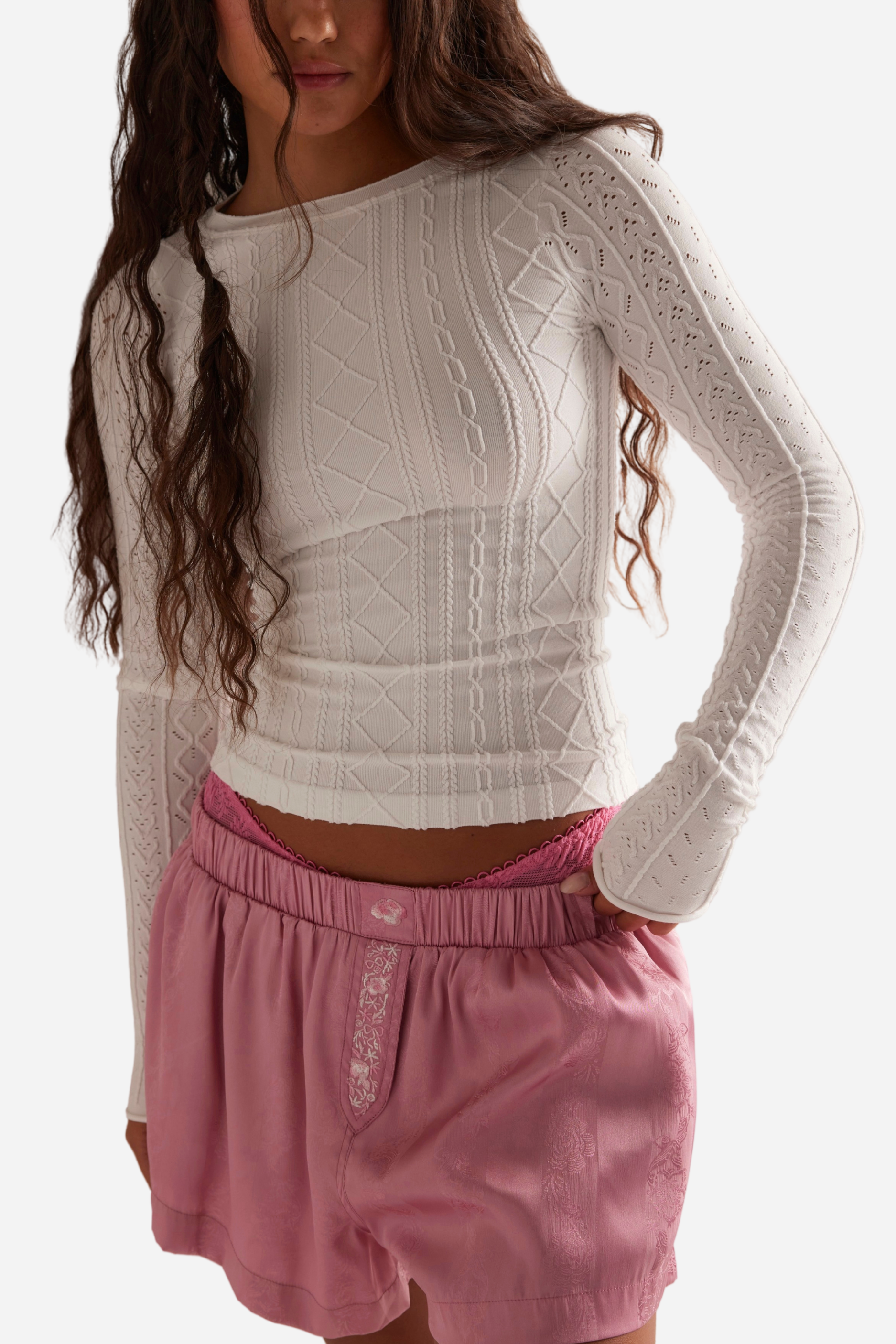 Free People So Soft Seamless Modal Cable Top - Clean Ivory