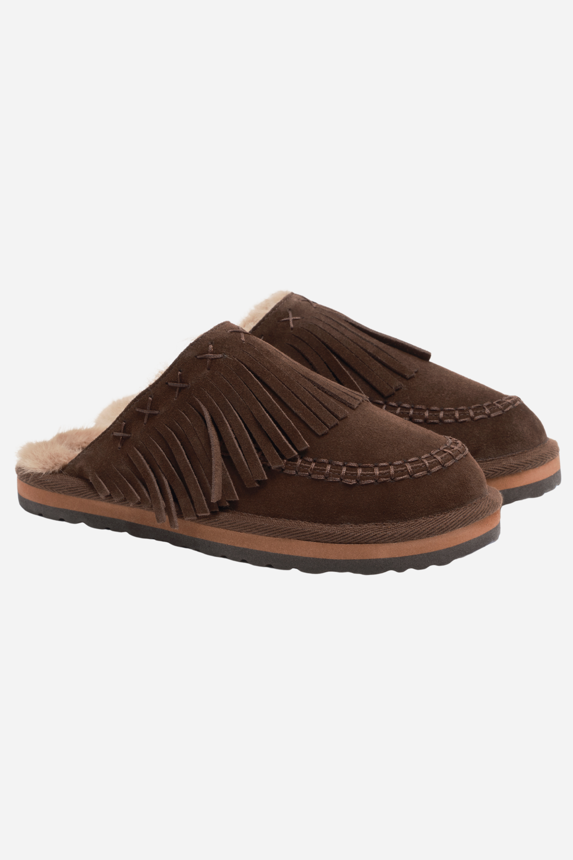 Free People - Fallon Fringe Mules - Chocolate Suede