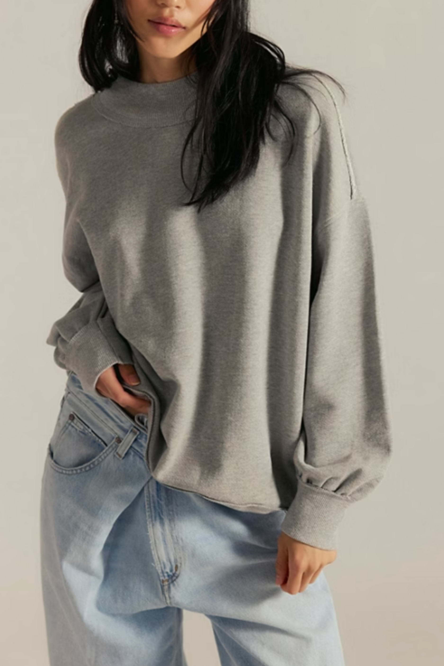 Free People - Palm Springs Turtleneck Sweatshirt - Heather Grey
