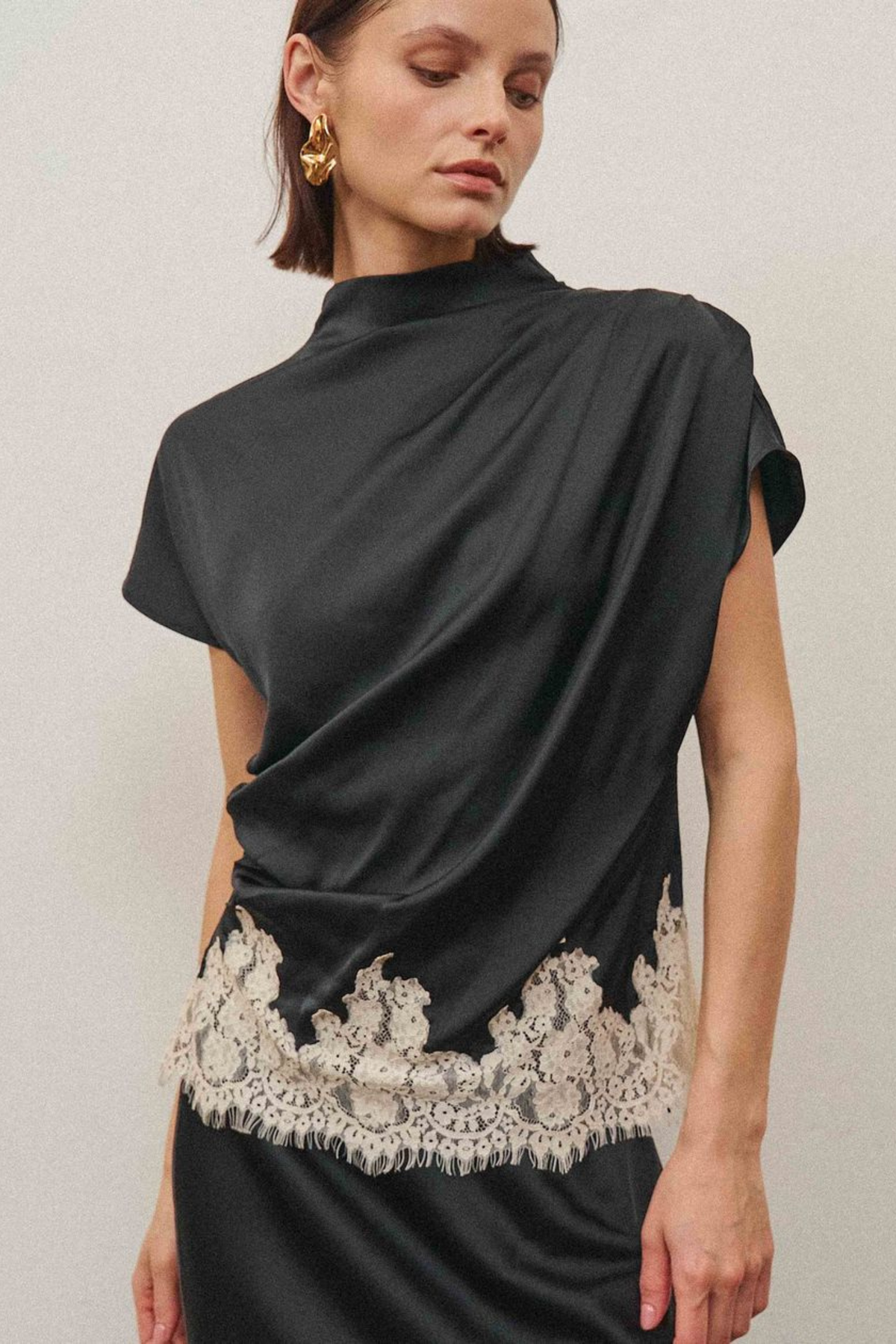 Satin Lace Trim Top