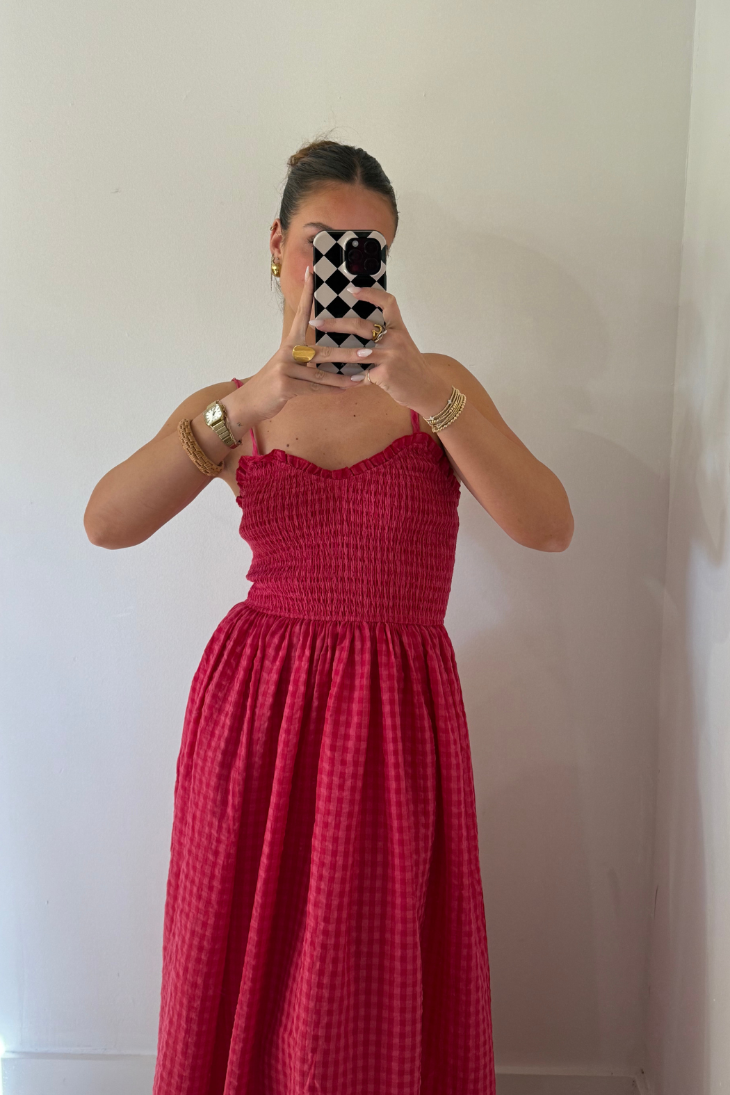 Betsy Gingham Print Maxi Dress - Cherry