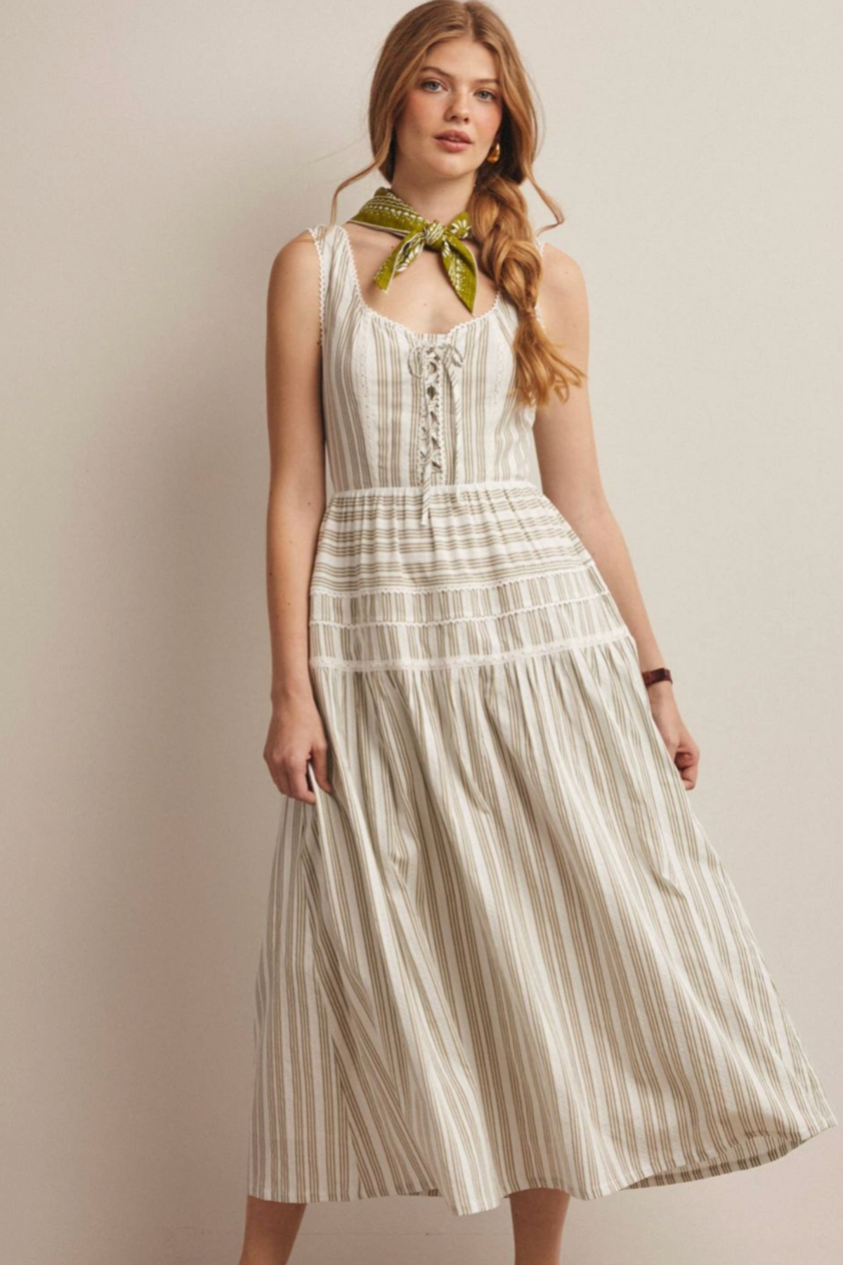 Striped Lace Up Maxi Dress