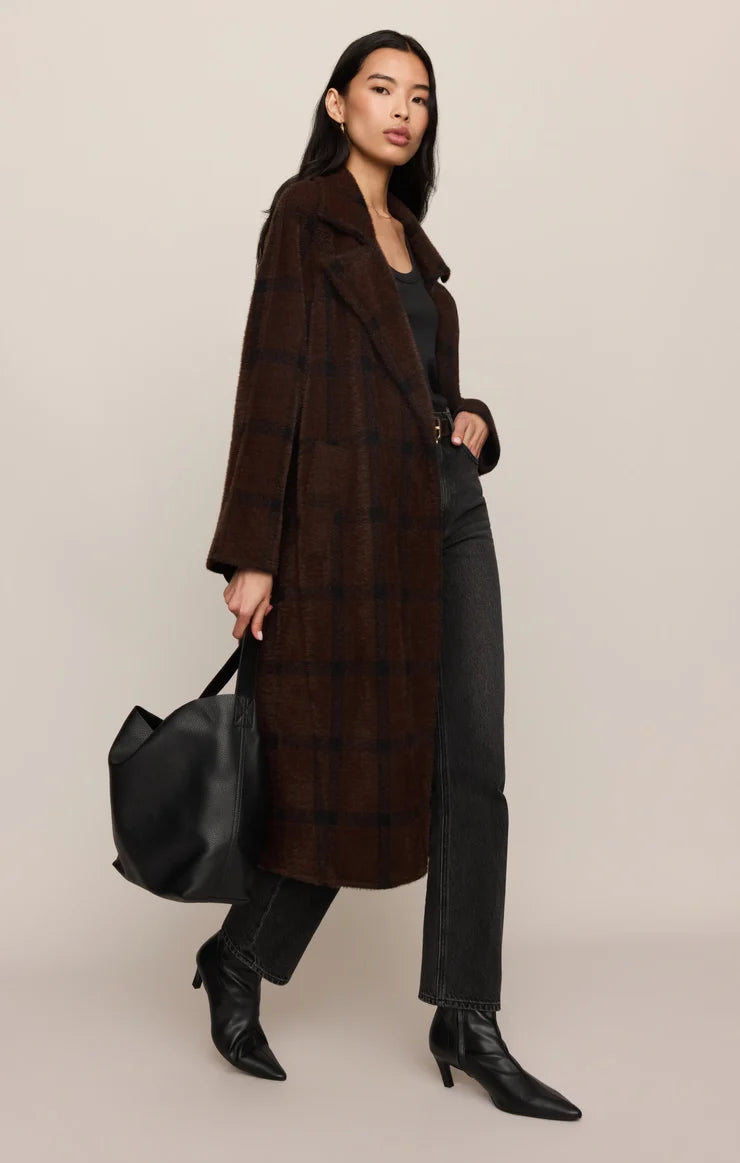 Z Supply - Crosby Plaid Cocoon Coat - Dark Chocolate