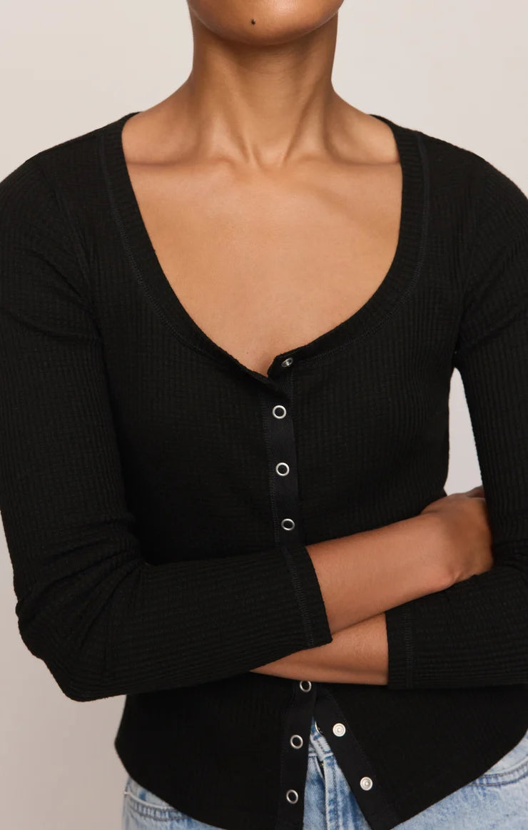 Z Supply - Albany Waffle Button Up Top - Black