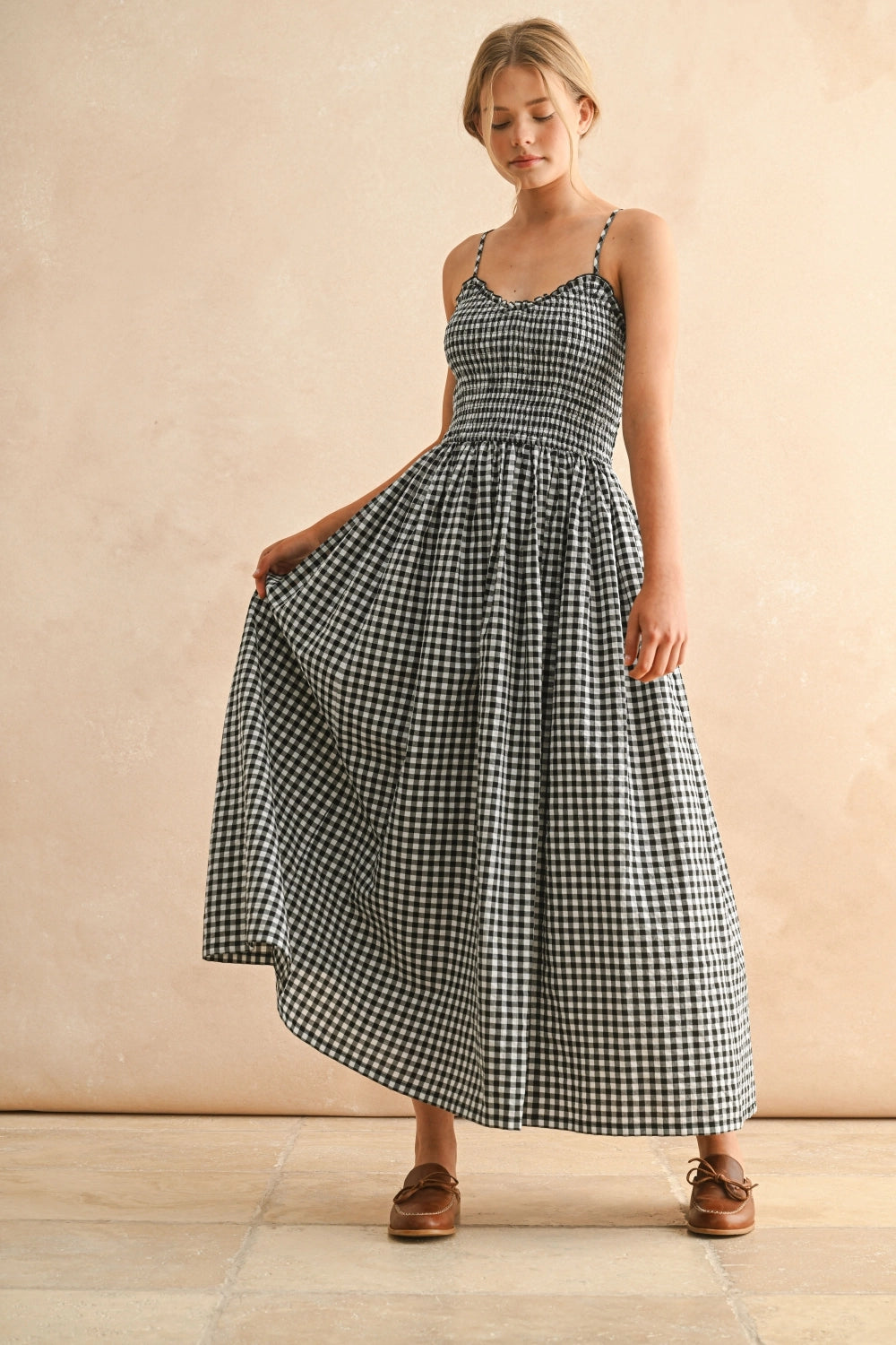 Betsy Gingham Print Maxi Dress - Black S Betsy Gingham Print Maxi Dress - Black S