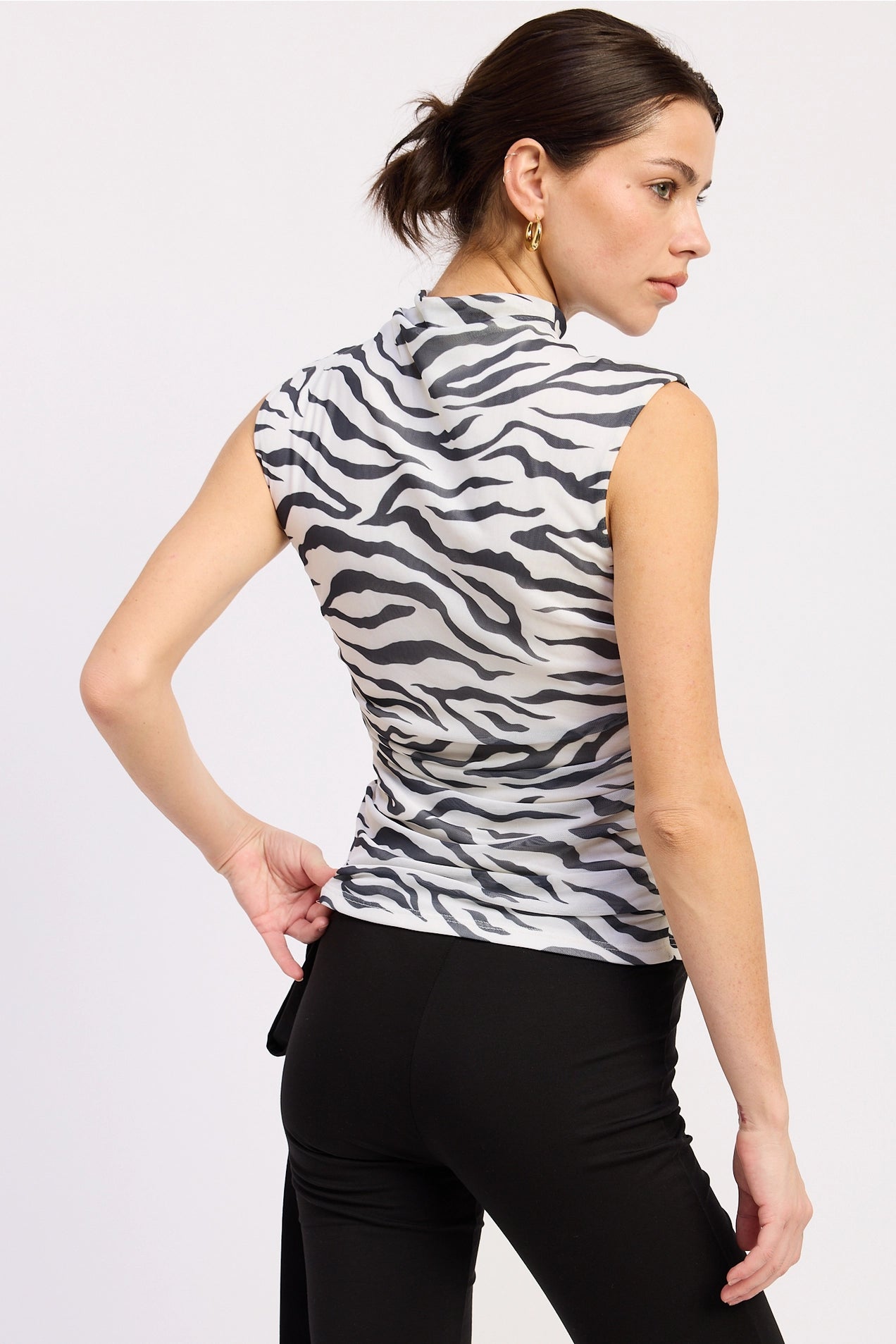 Printed Mock Neck Mesh Top - Zebra