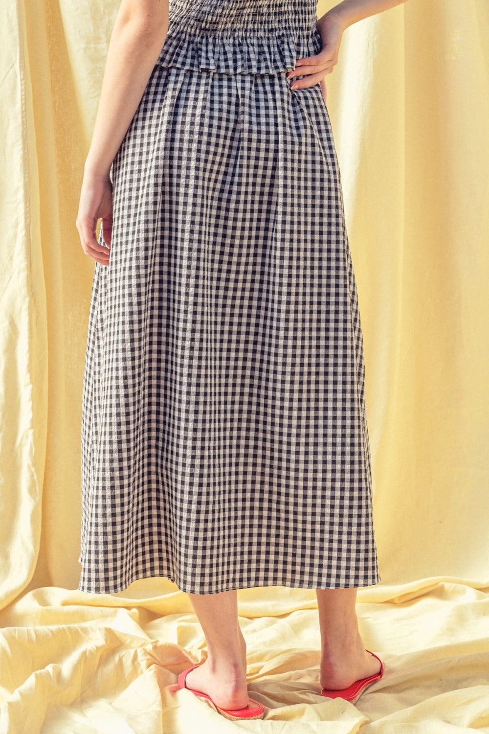 Gingham Button Down Maxi Skirt - Black