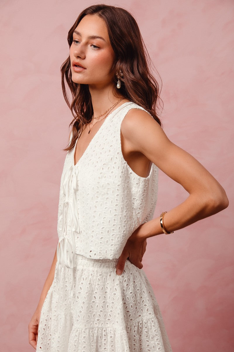 Floral Eyelet Lace Set - White
